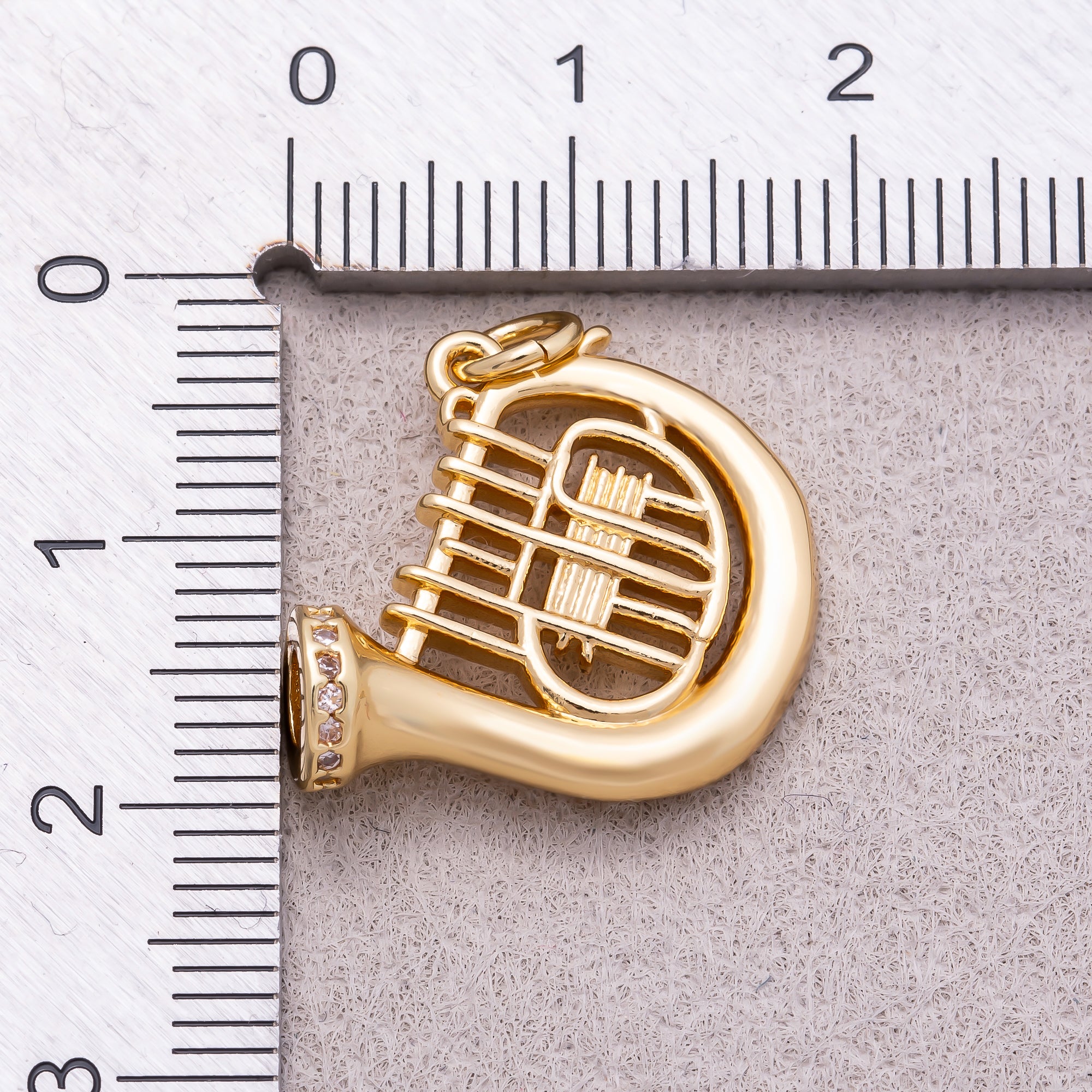 16K Gold Plated Clear CZ French Horn Musical Instrument Charm - Sold Each