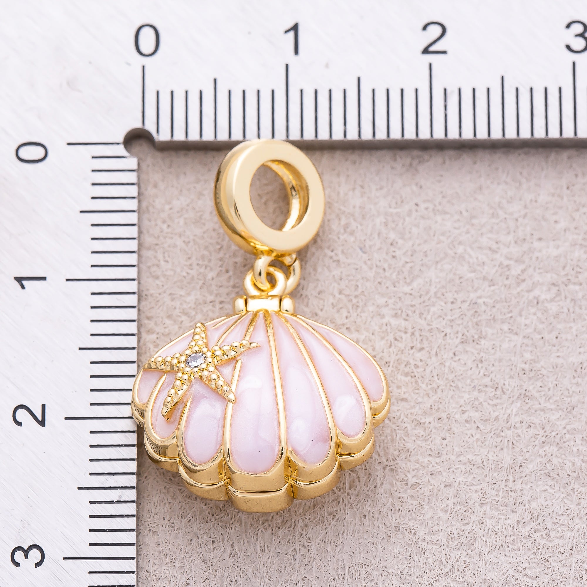 16K Gold Plated White, Pink Enamel Seashell Ocean Multidimensional Pendant - Sold Each