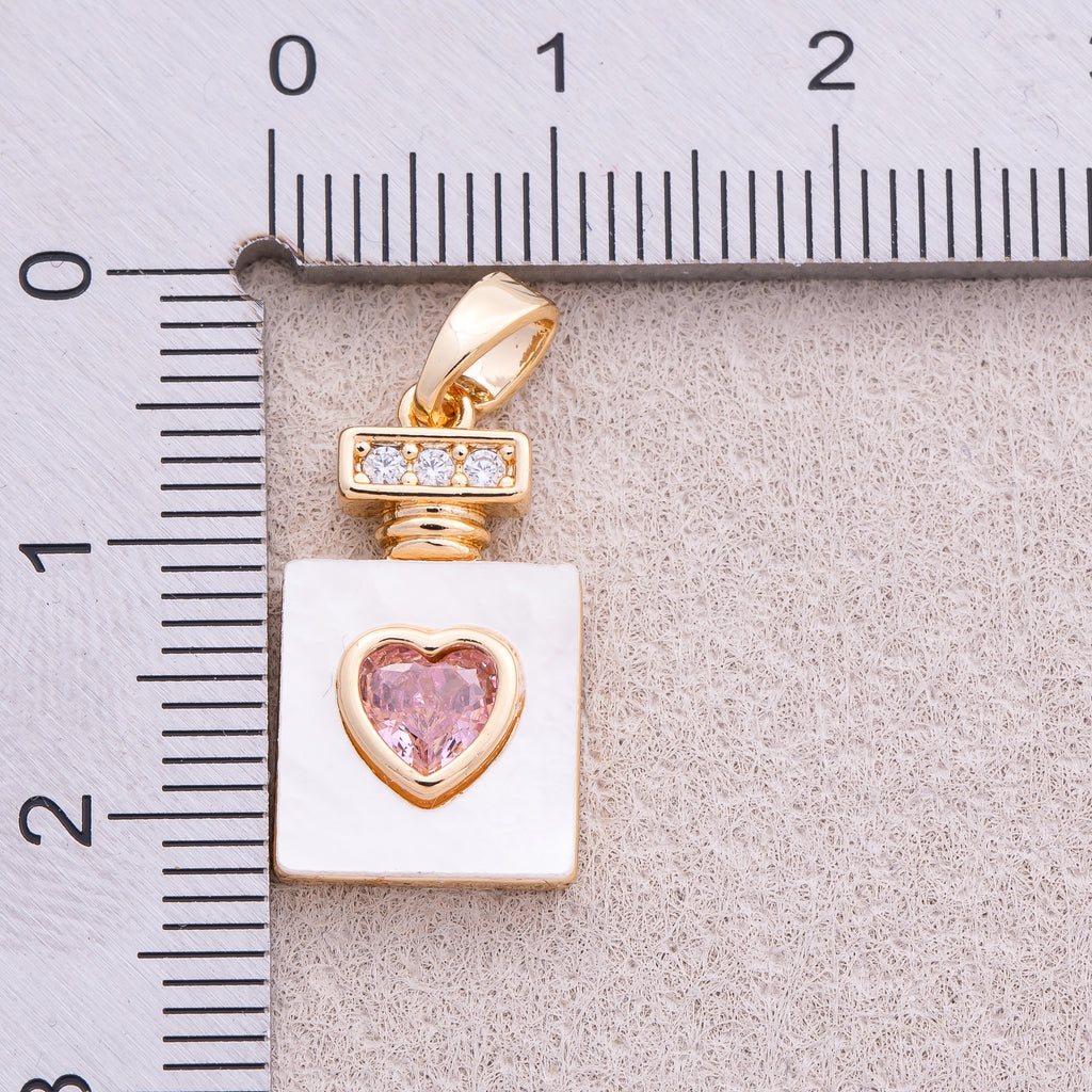 16K Gold Plated Pink Heart CZ Perfume Bottle Charm - Sold Each