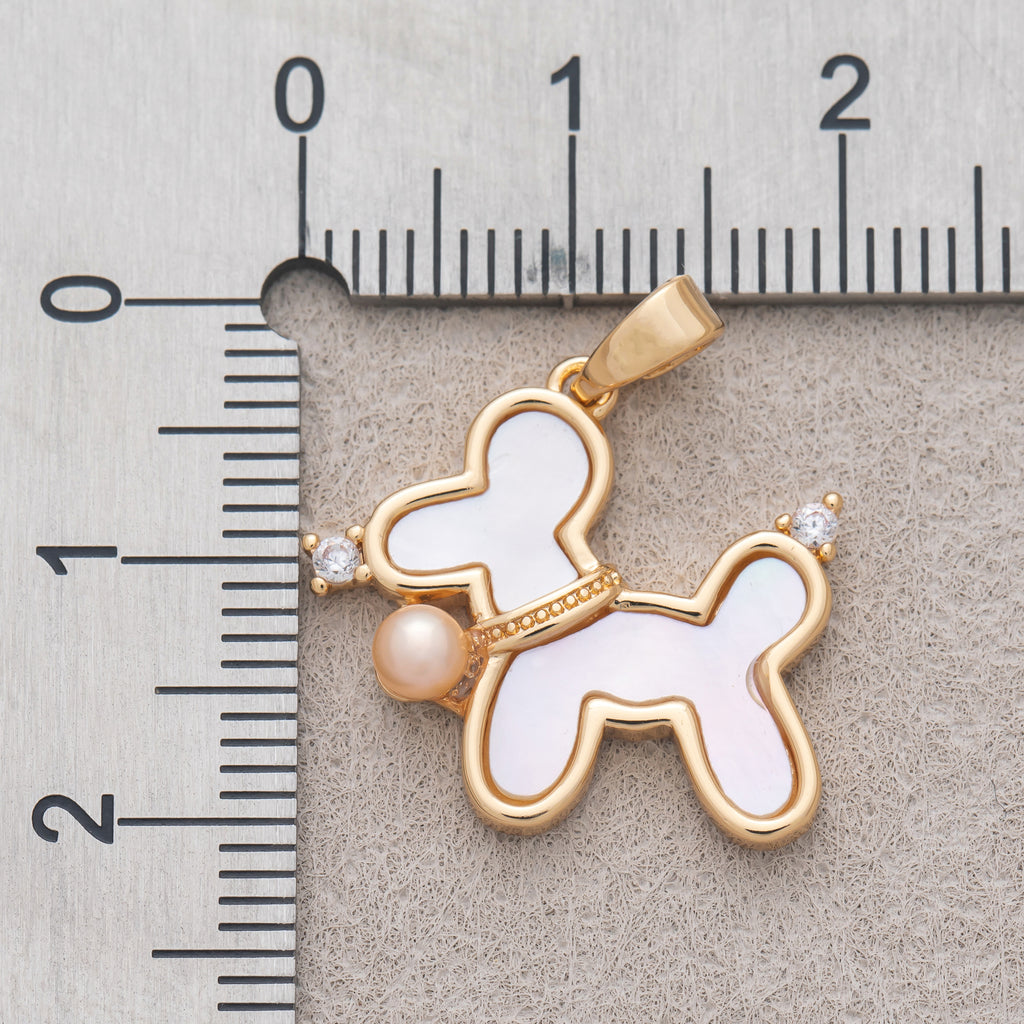 16K Gold Plated CZ Pink Shell Pearl Puppy Pet Pendant - Sold Each