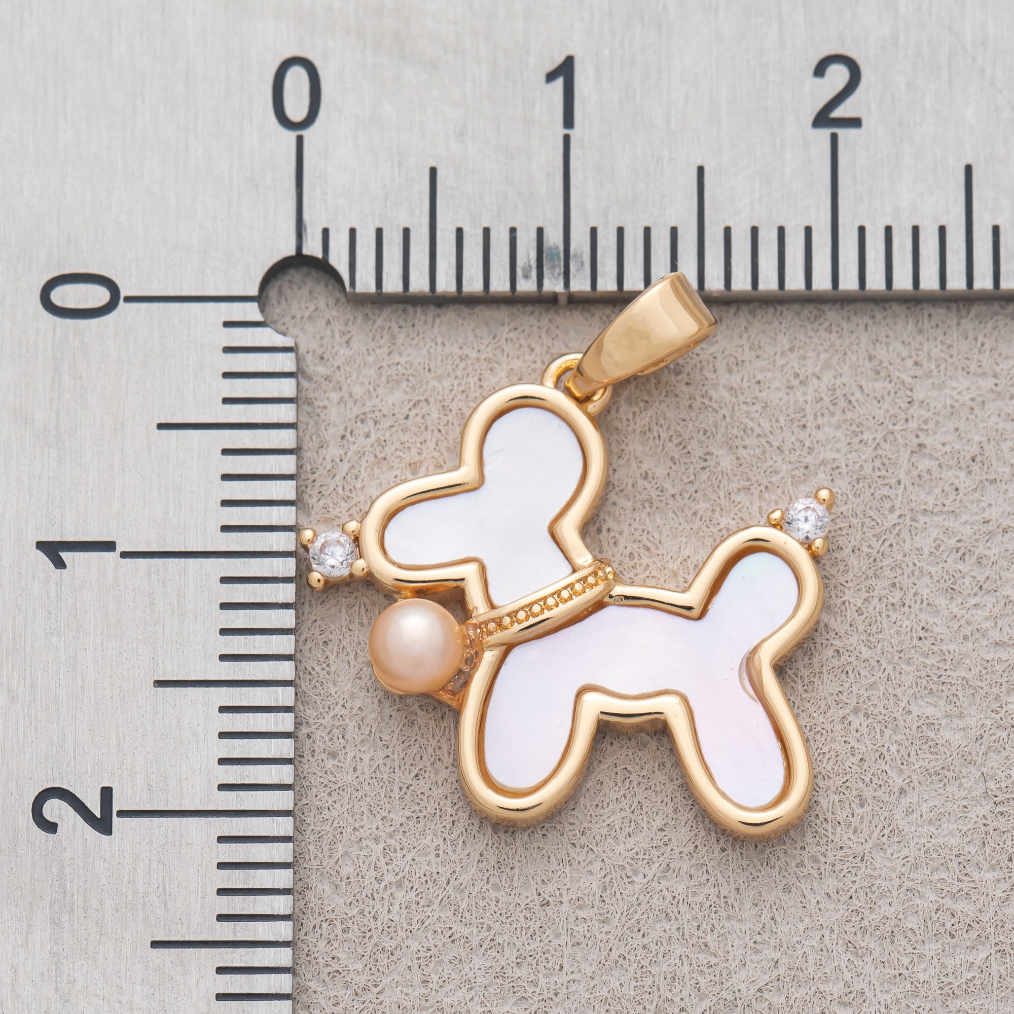 16K Gold Plated CZ Pink Shell Pearl Puppy Pet Pendant - Sold Each