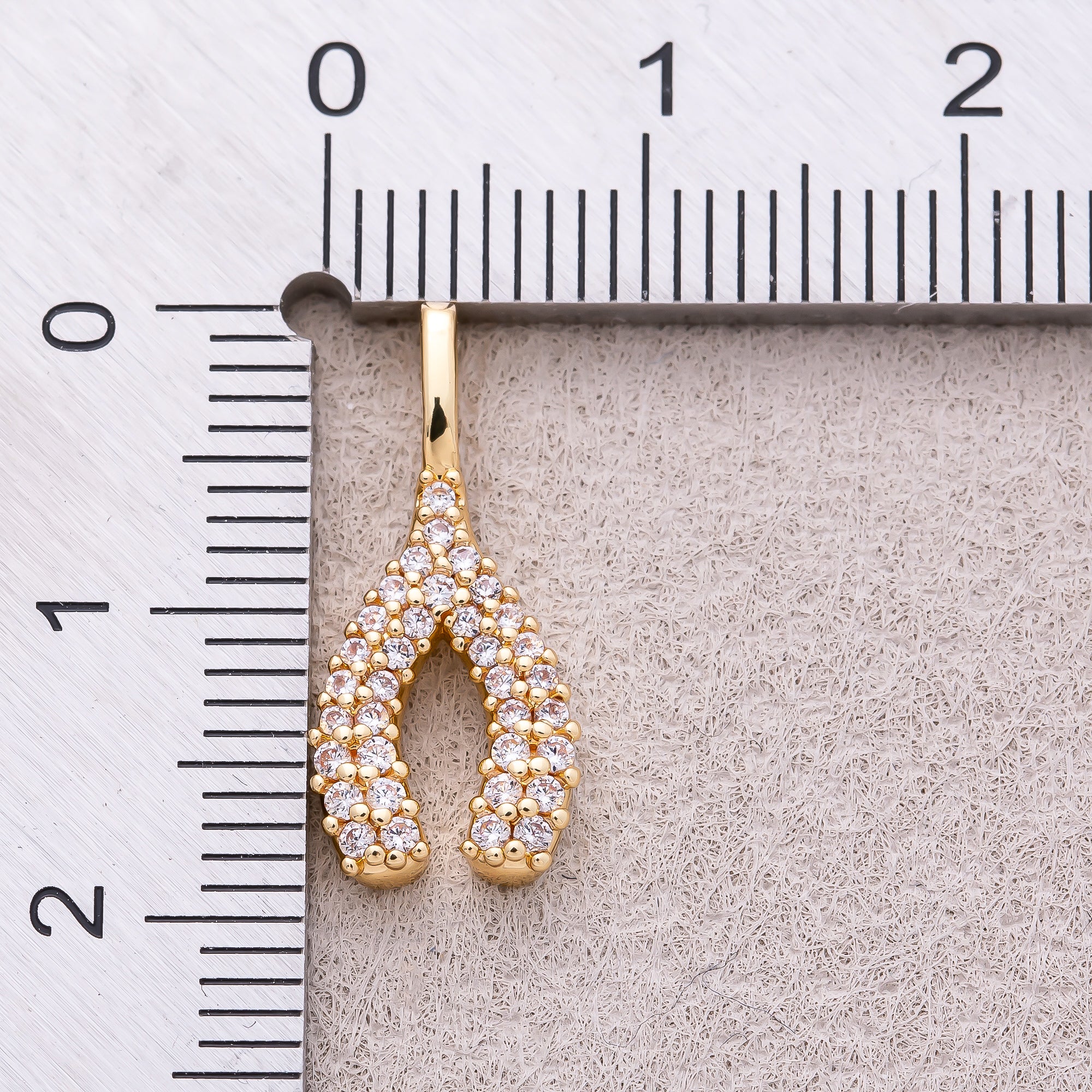 16K Gold Plated Clear Micro Paved CZ Wishbone Lucky Mini Pendant - Sold Each