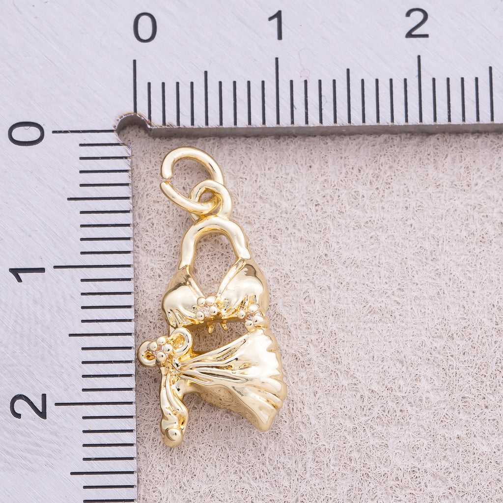 16K Gold Plated Clear CZ Beach Bra Bikini Charm - Sold Each