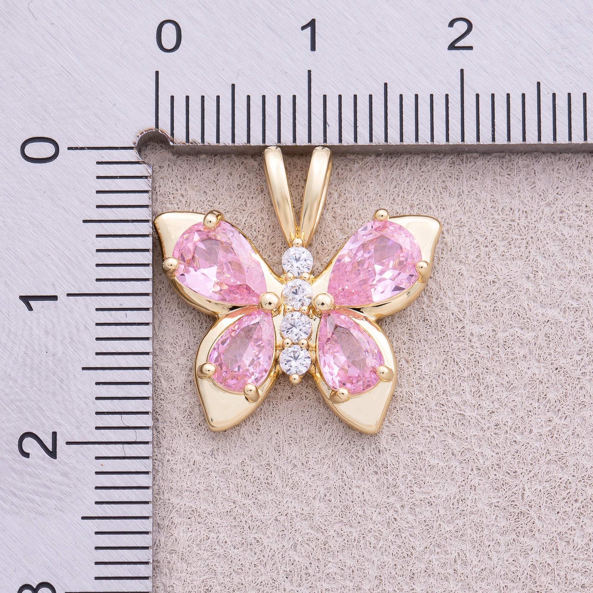 18K Gold Plated Pink Teardrop CZ Butterfly Mariposa Animal Pendant - Sold Each