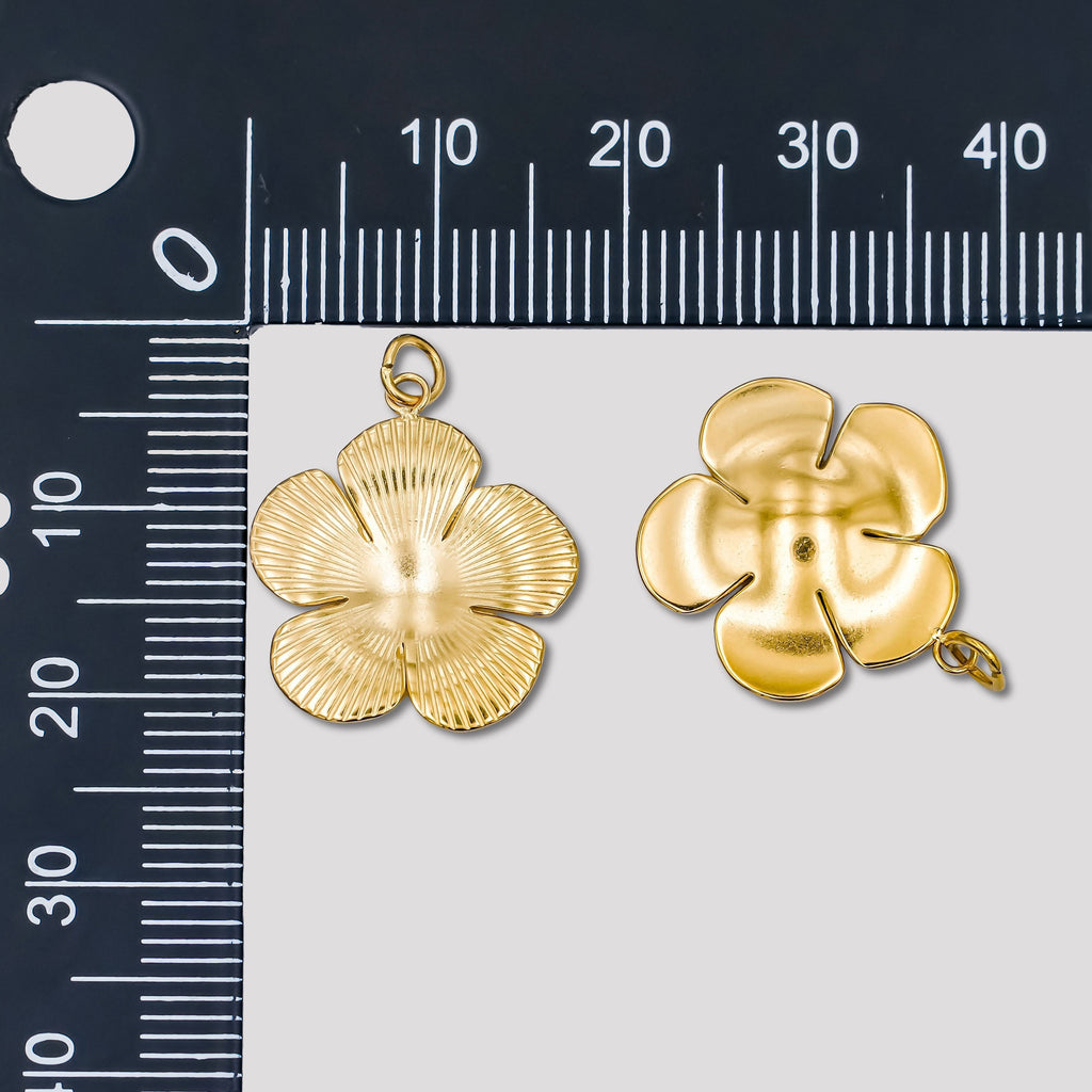 Launch Promo: 24K Gold PVD Stainless Steel Ribbed Textured Flower Mini Charm | Sold Each
