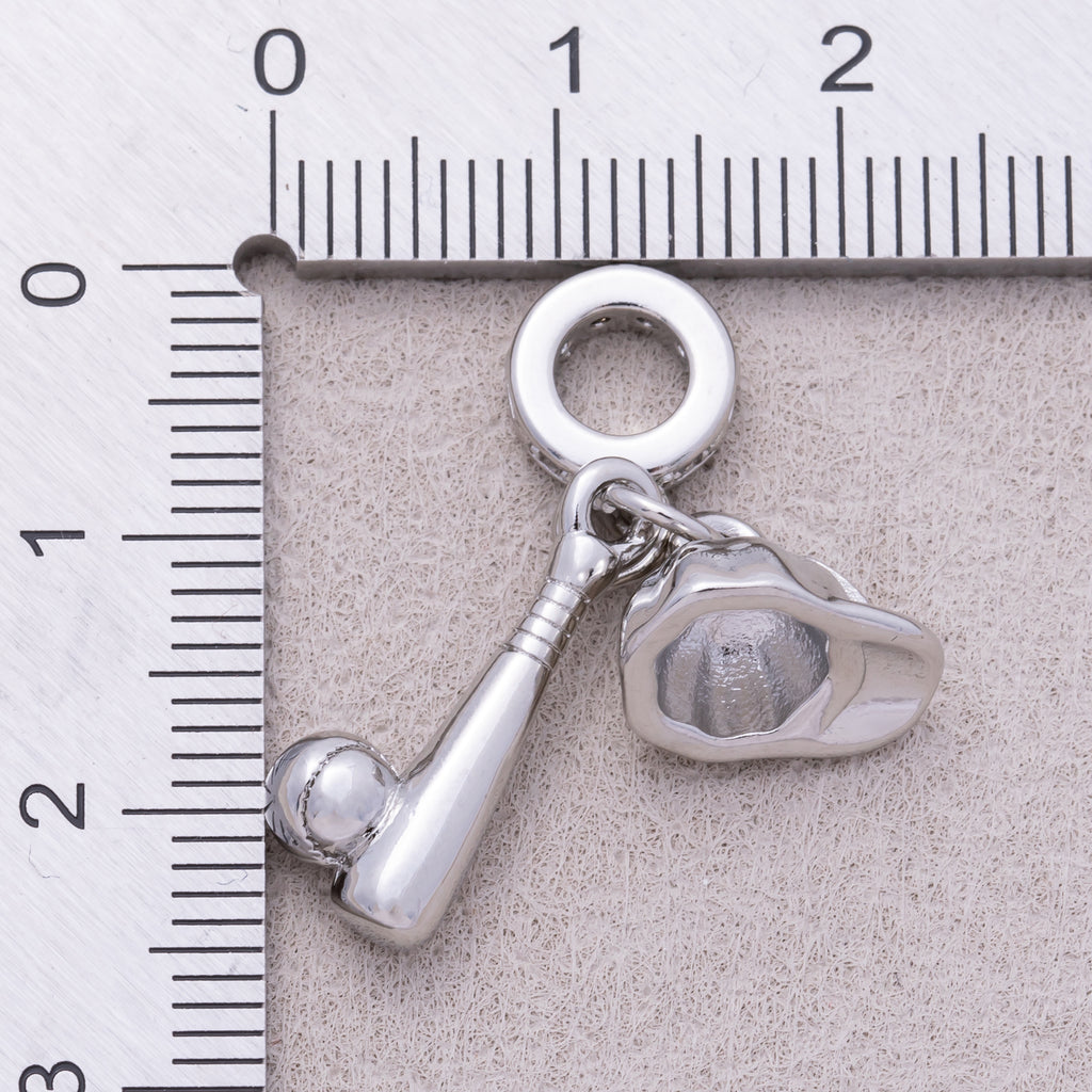 Rhodium Plated Plain Baseball Set Sport Pendant - Sold Each