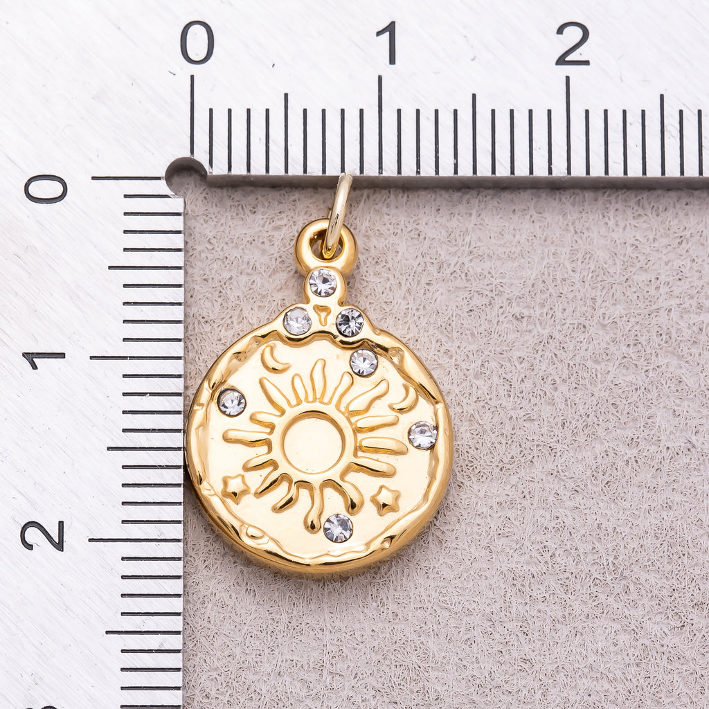 Gold PVD Stainless Steel Celestial Sun Medallion Charm