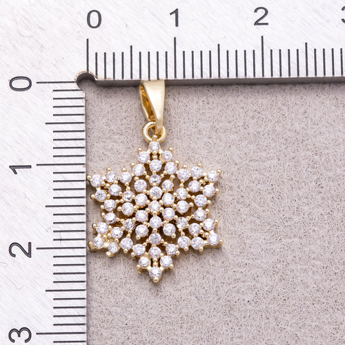 16K Gold Plated Micro Paved CZ Winter Snowflakes Pendant - Sold Each