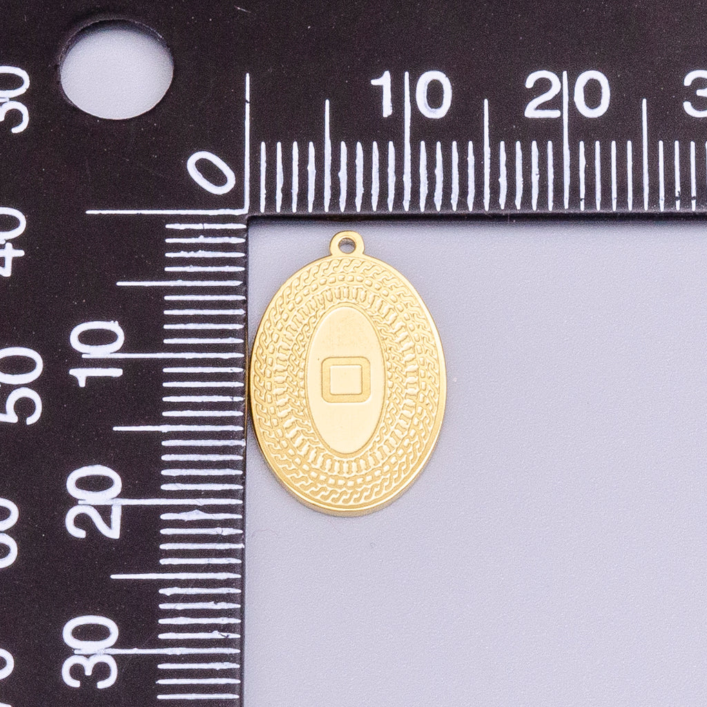 Launch Promo: 24K Gold PVD Stainless Steel Geometric Engraved Box Oval Charm in Gold & Silver | Sold Each