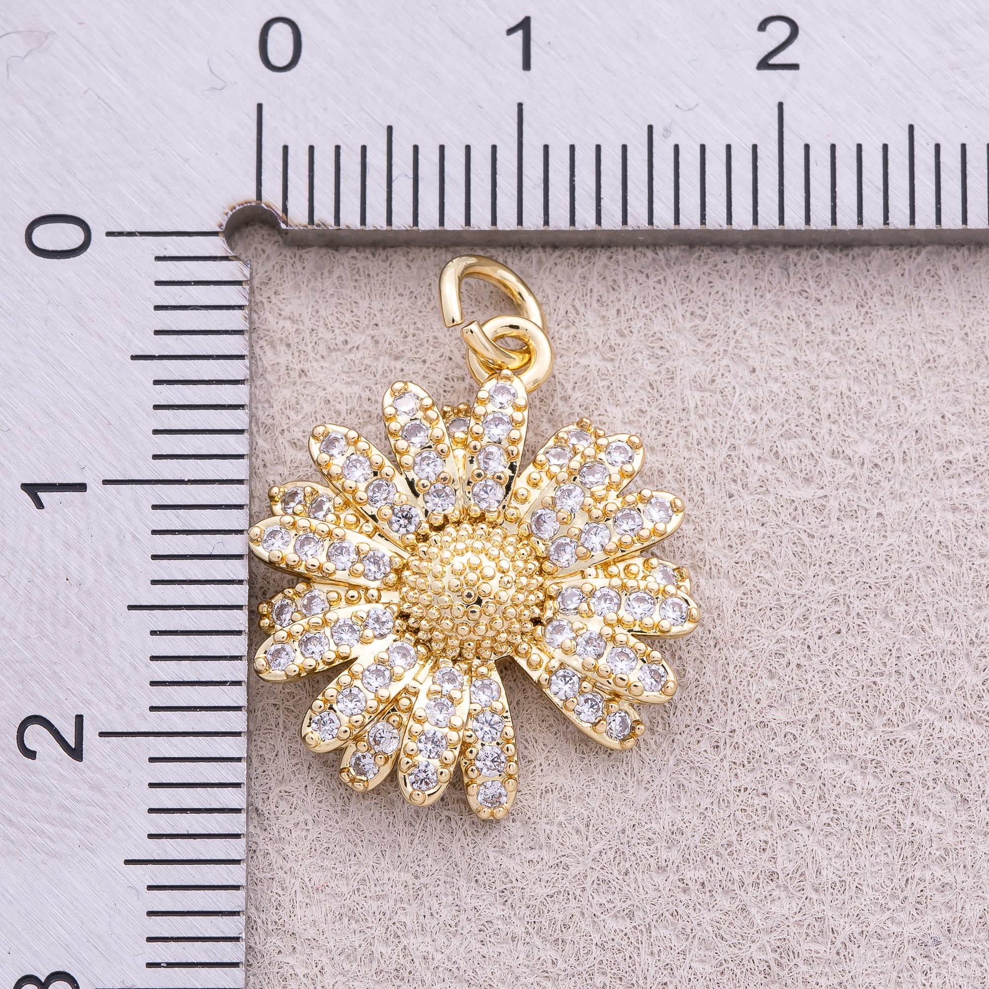 16K Gold Plated Micro Paved CZ Daisy Flower Charm - Sold Each