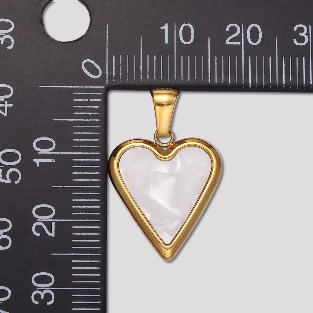 Launch Promo: 24K Gold PVD Stainless Steel Black & White Mother Of Pearl Love Heart Pendant | Sold Each