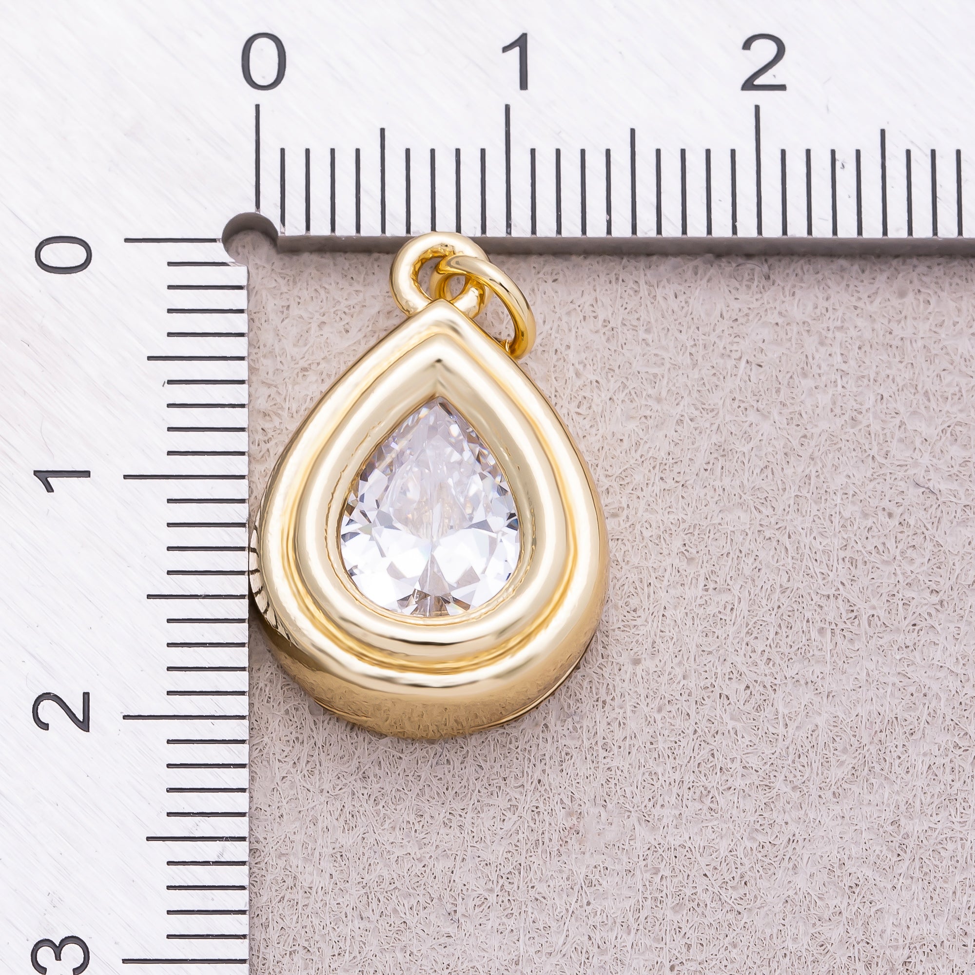 16K Gold Plated Clear CZ Teardrop Bezel Charm - Sold Each