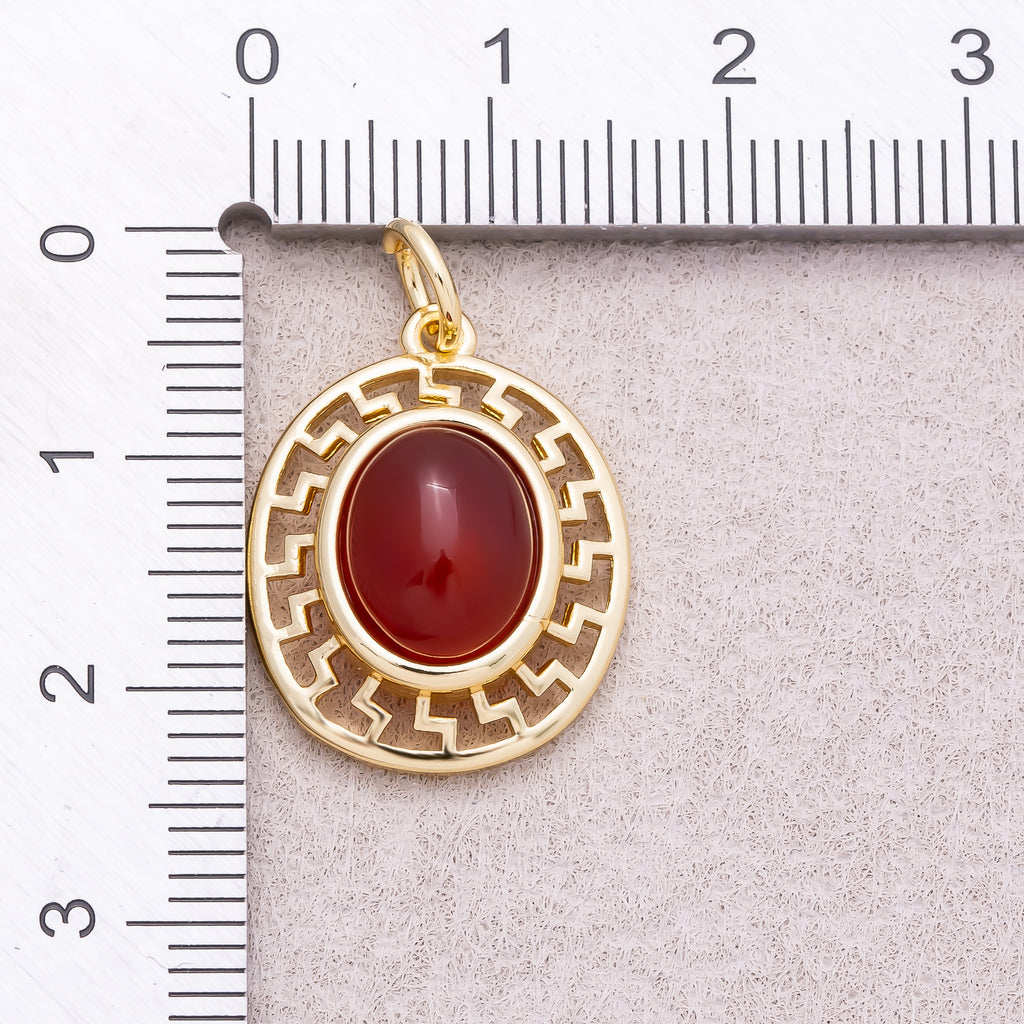 16K Gold Plated Colorful Natural Gemstone Filigree Oval Charm - Sold Each