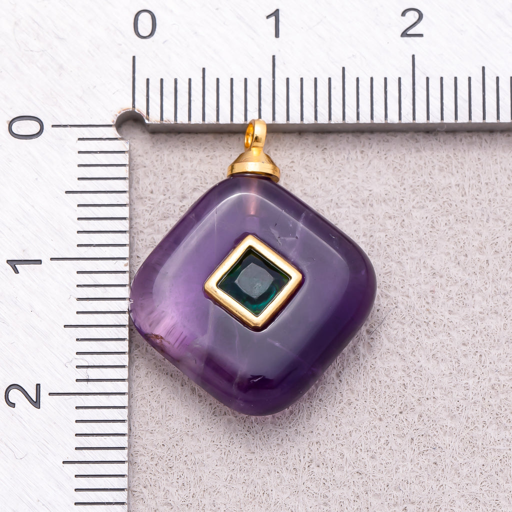 16K Gold Plated Multicolor Bezel set Natural Gemstone Rhombus Pendant - Sold Each