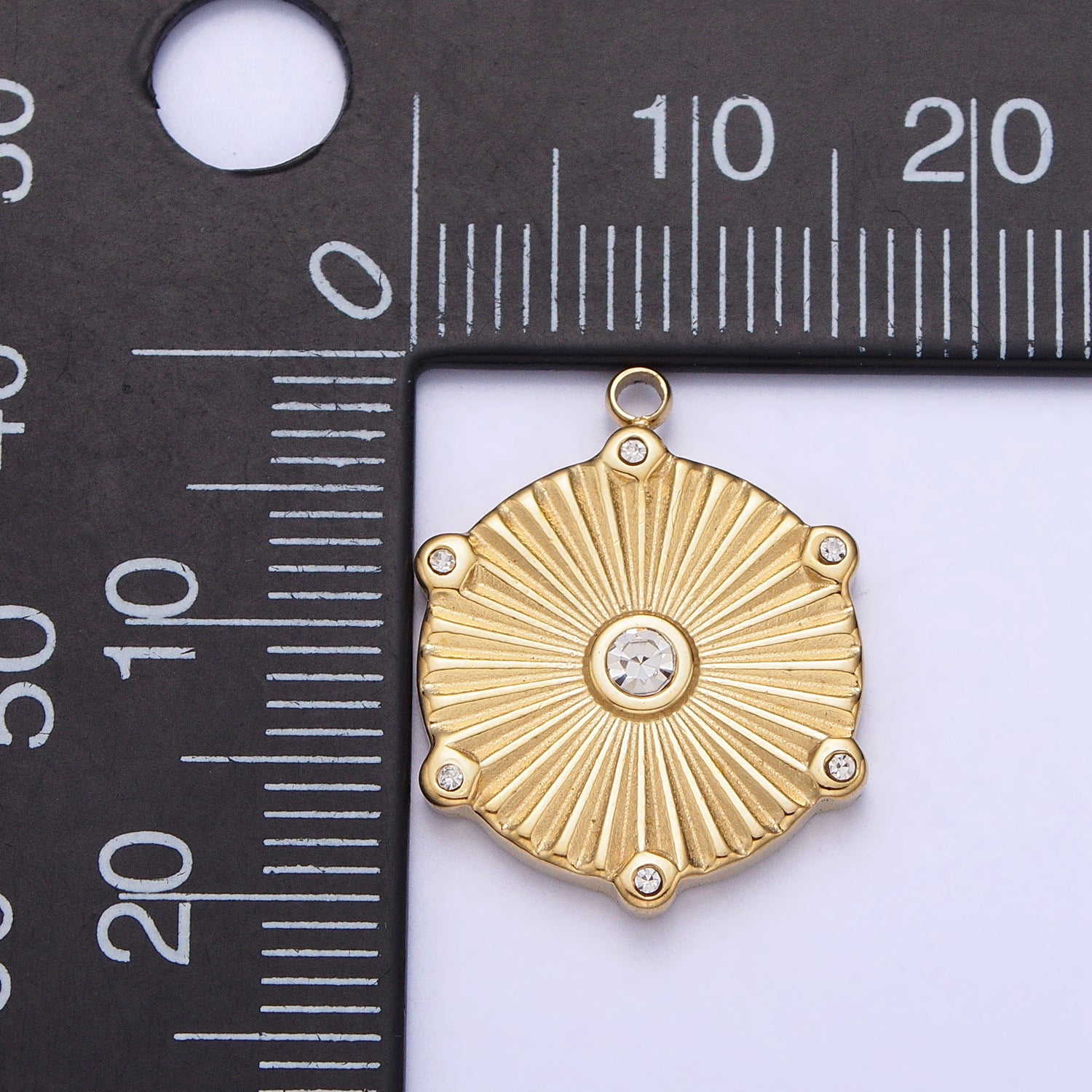 Launch Promo: Gold PVD Stainless Steel Sunburst Hexagon Medallion Pendant | Sold Each