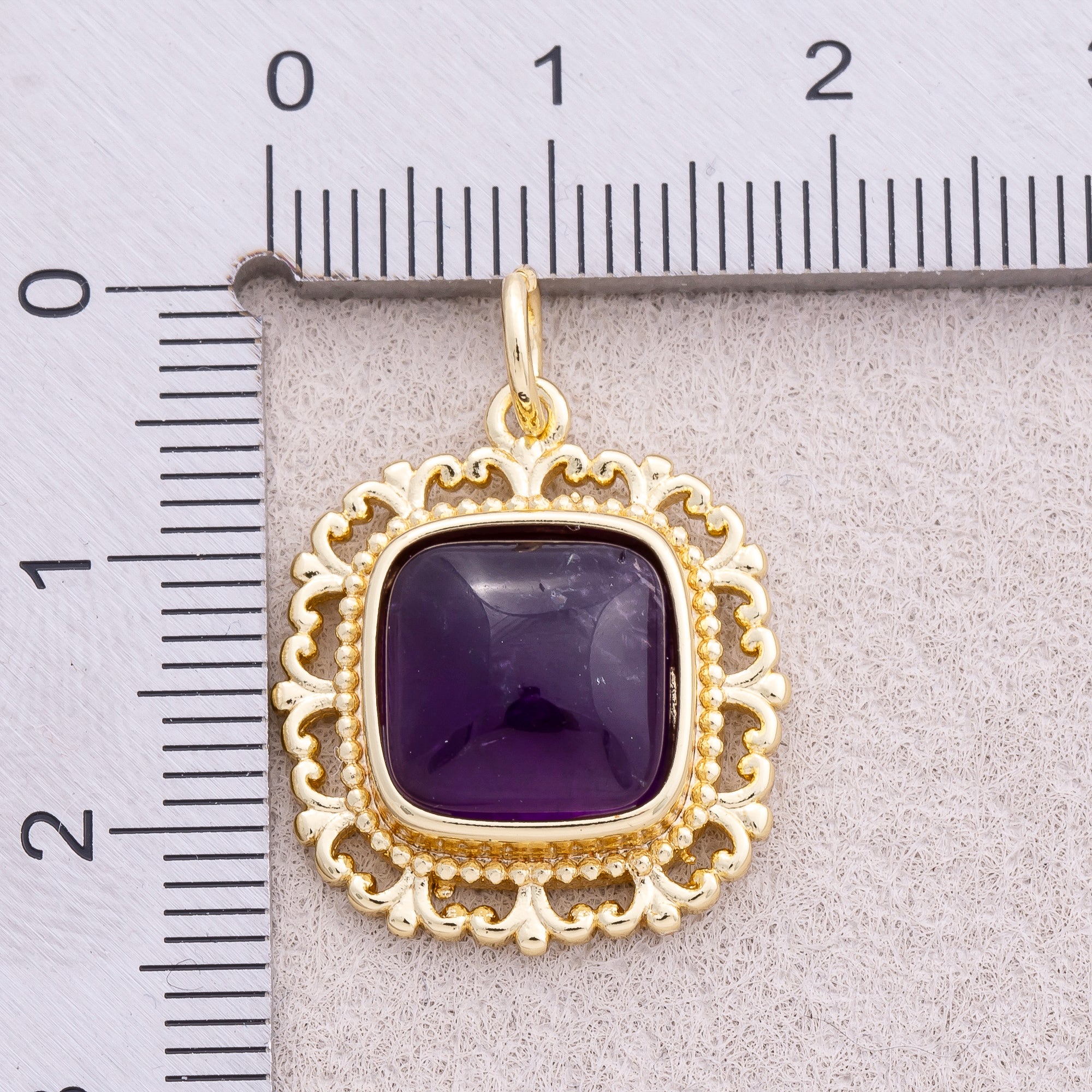 16K Gold Plated Colorful Natural Gemstone Lace Square Charm - Sold Each