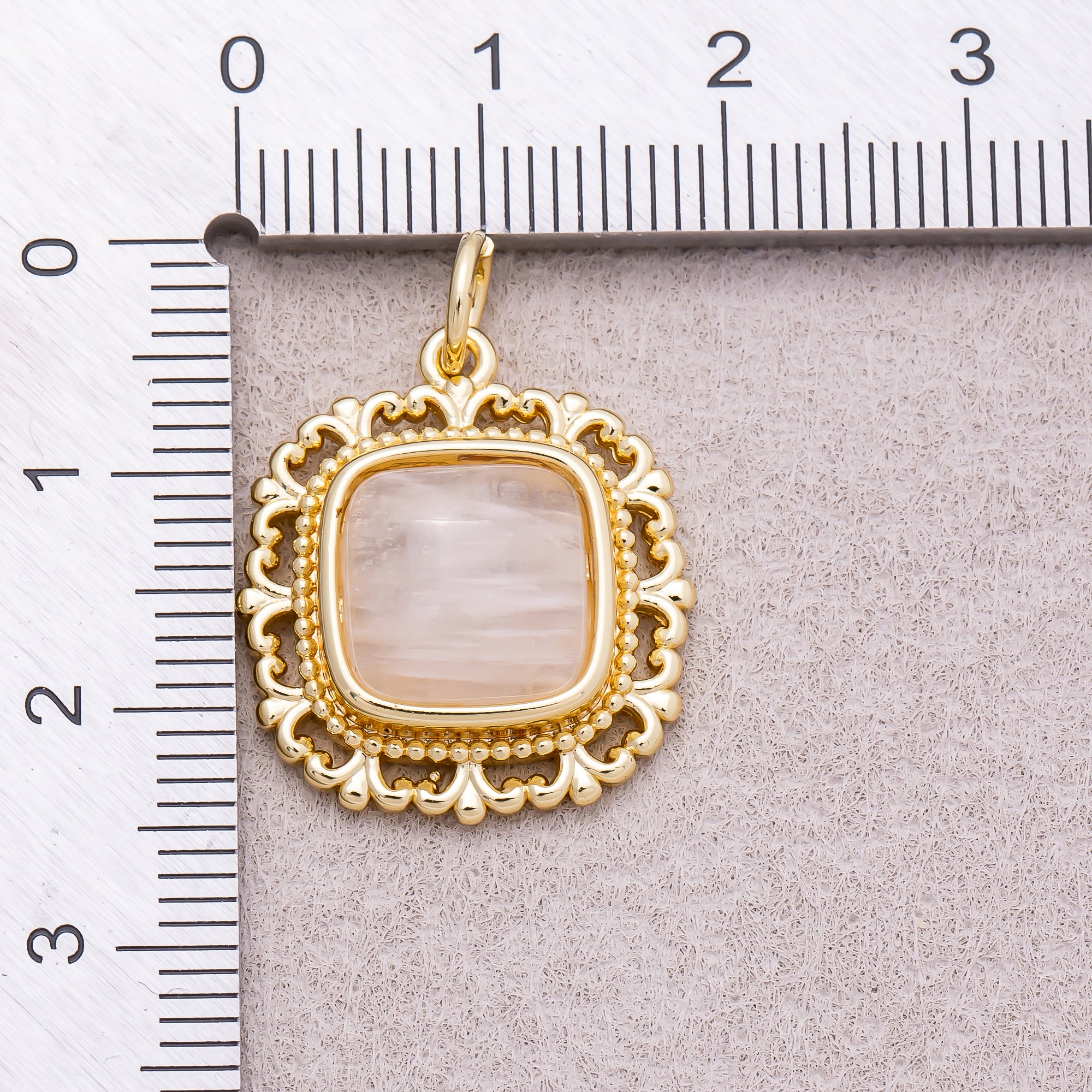 16K Gold Plated Colorful Natural Gemstone Filigree Square Charm - Sold Each