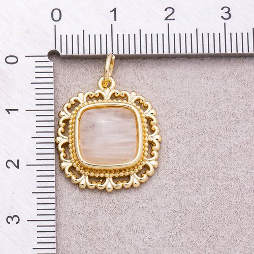 16K Gold Plated Colorful Natural Gemstone Filigree Square Charm - Sold Each