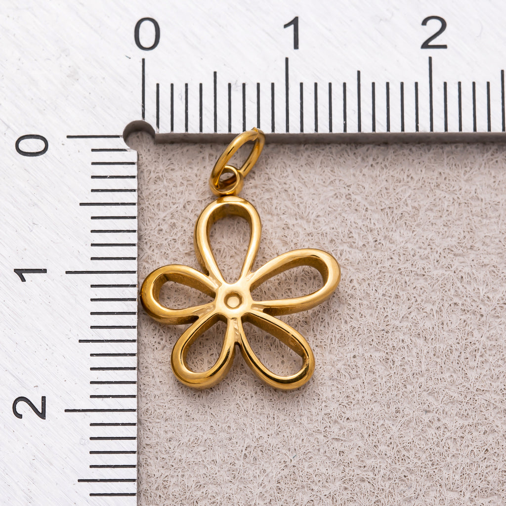 Gold PVD Stainless Steel Open Daisy Flower Outline Mini Charm