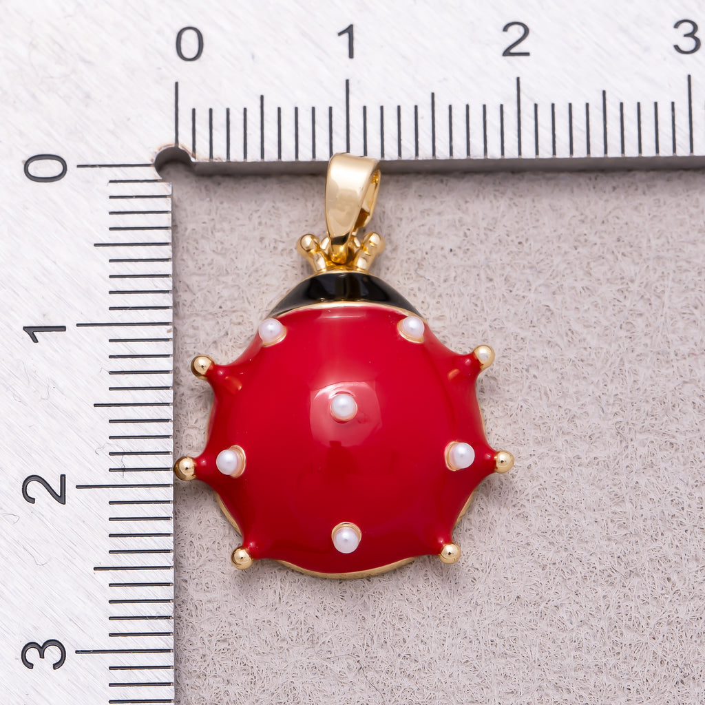 16K Gold Plated Red Enamel Lady Bug Animal Pendant - Sold Each
