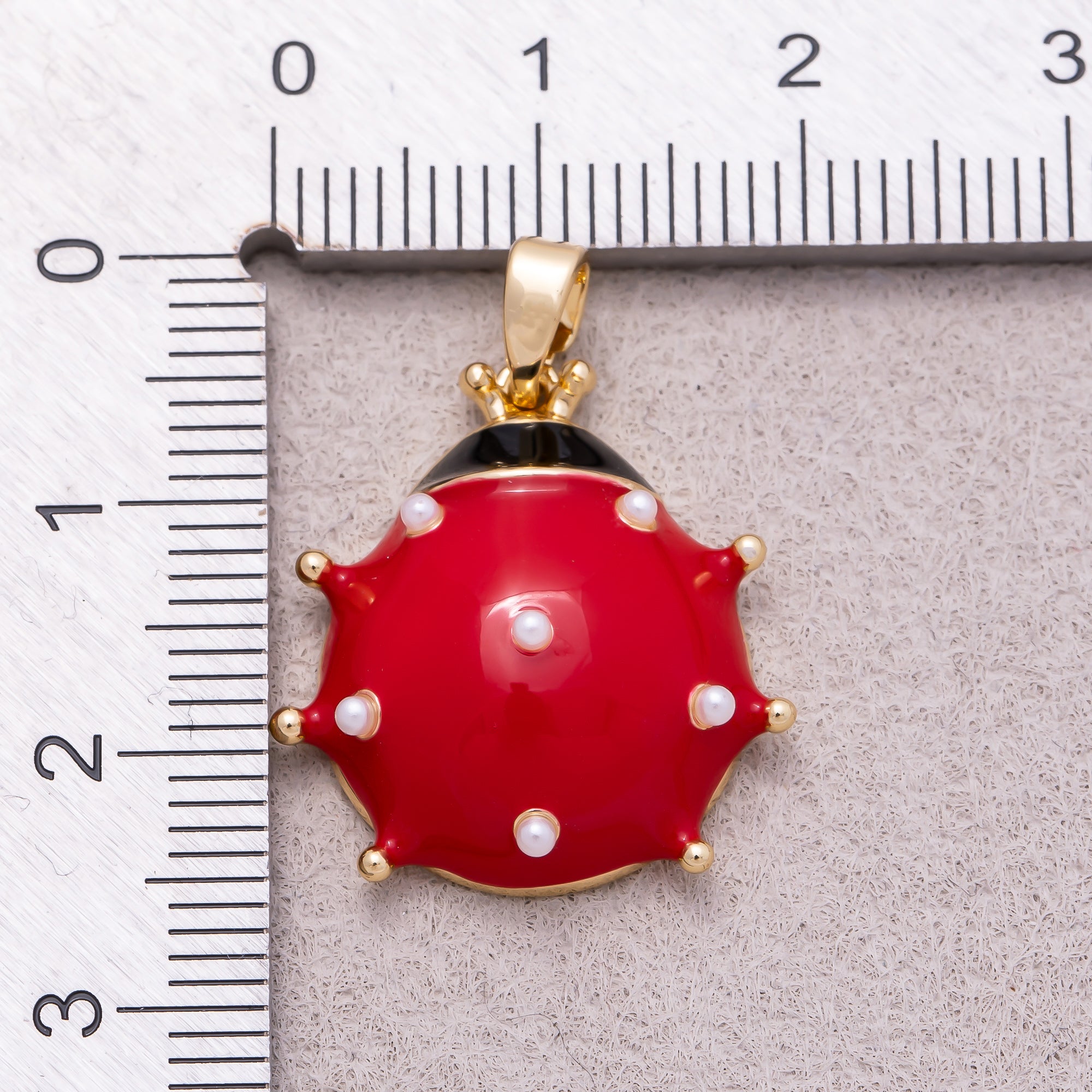16K Gold Plated Red Enamel Lady Bug Animal Pendant - Sold Each