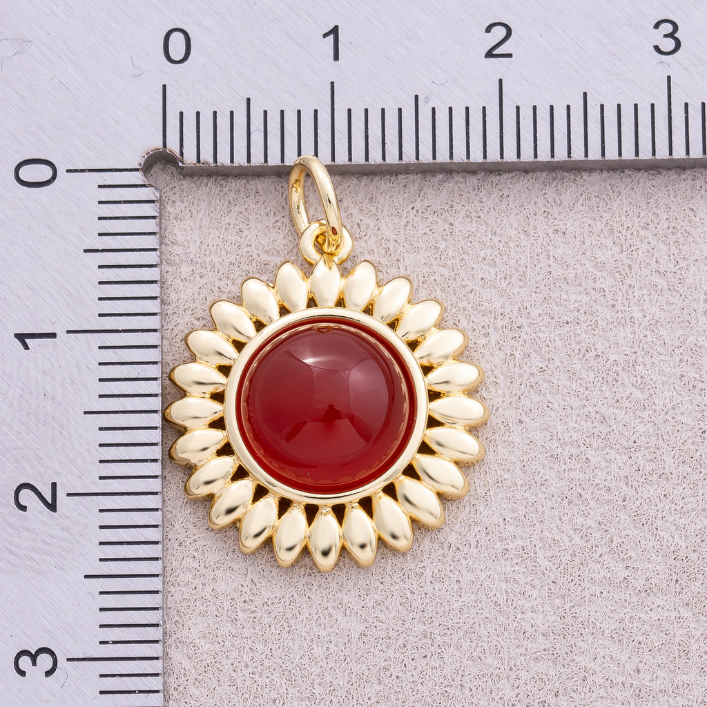 16K Gold Plated Colorful Natural Gemstone Sunflower Charm - Sold Each