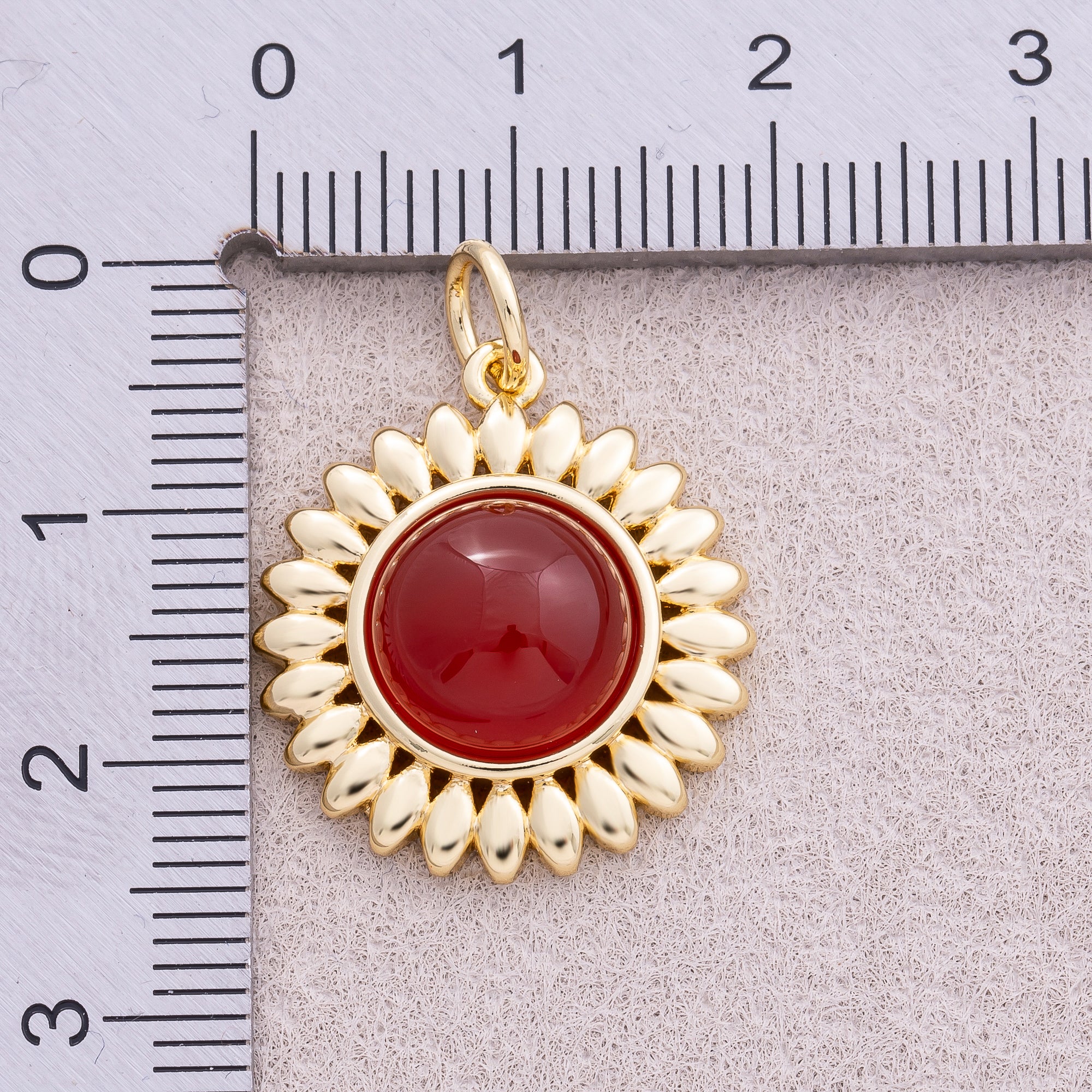 16K Gold Plated Colorful Natural Gemstone Sunflower Charm - Sold Each