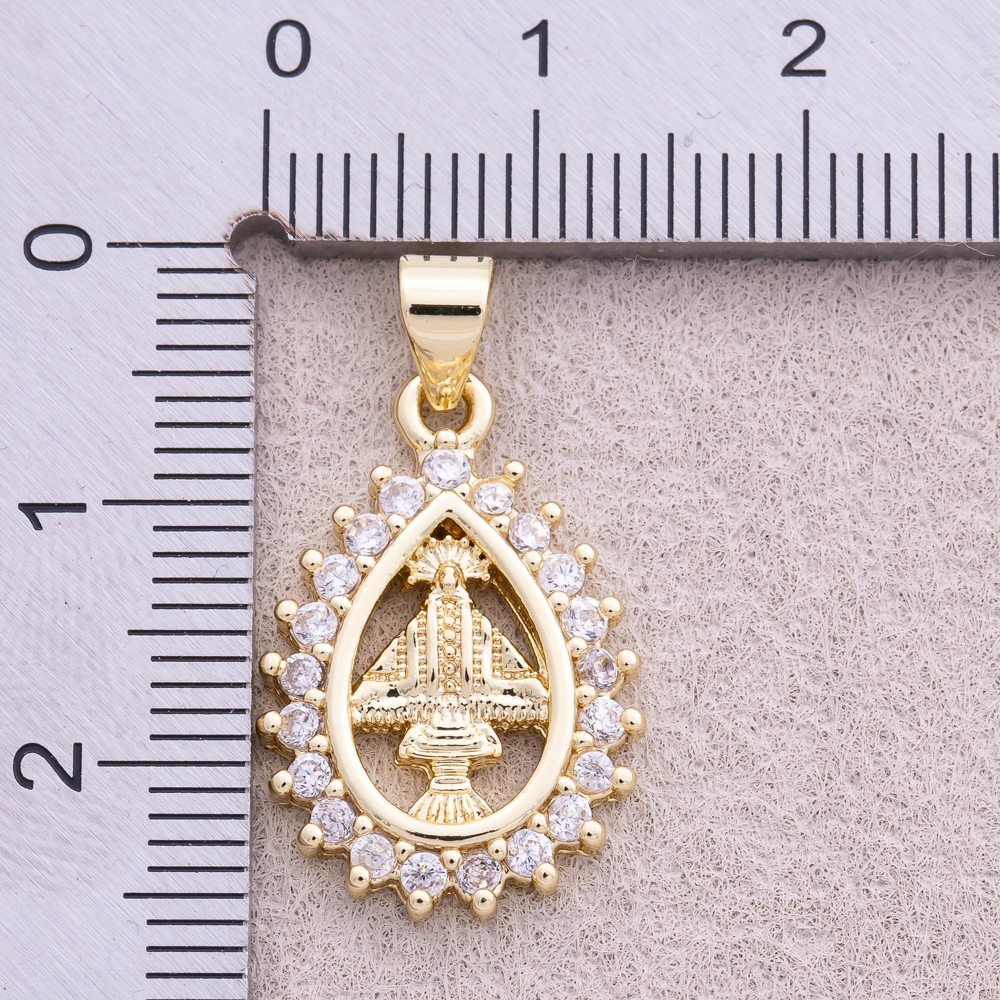 16K Gold Plated Micro Paved CZ Religious Teardrop Pendant - Sold Each