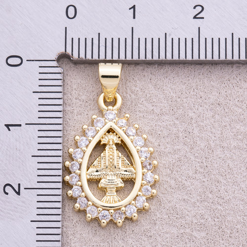 16K Gold Plated Micro Paved CZ Religious Teardrop Pendant - Sold Each