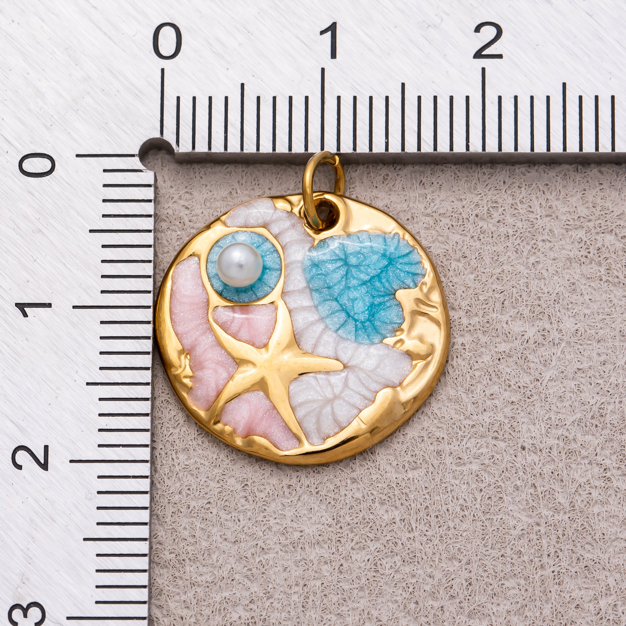 Gold PVD Stainless Steel Shell Pearl Colorful Ocean Starfish Beach Set Pendant
