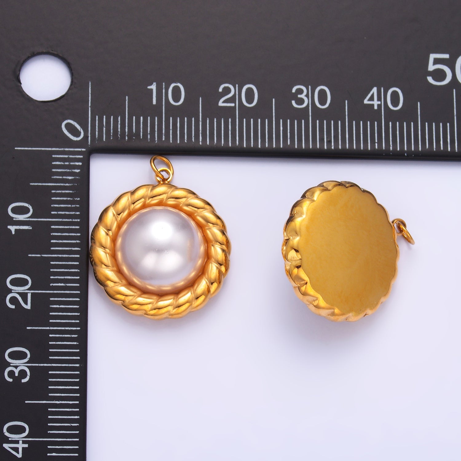 Launch Promo: 24K Gold PVD Stainless Steel Shell Pearl Round Rope Bezel Charm | Sold Each