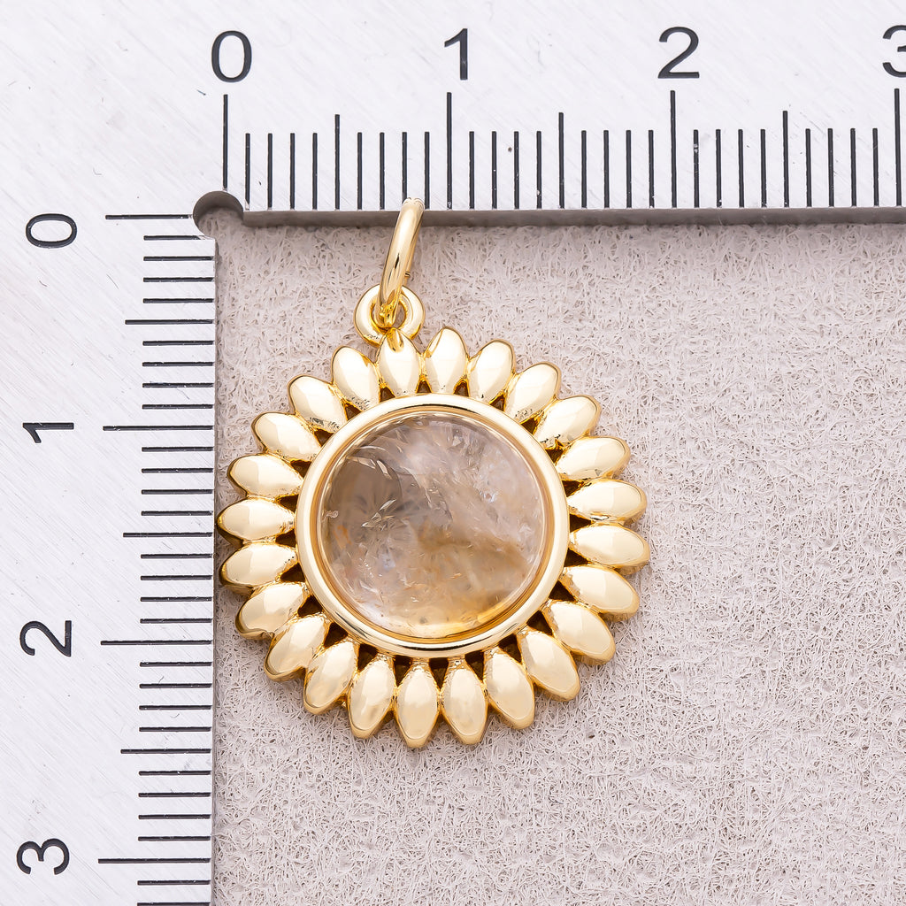 16K Gold Plated Moonstone Natural Gemstone Sunflower Charm - Sold Each