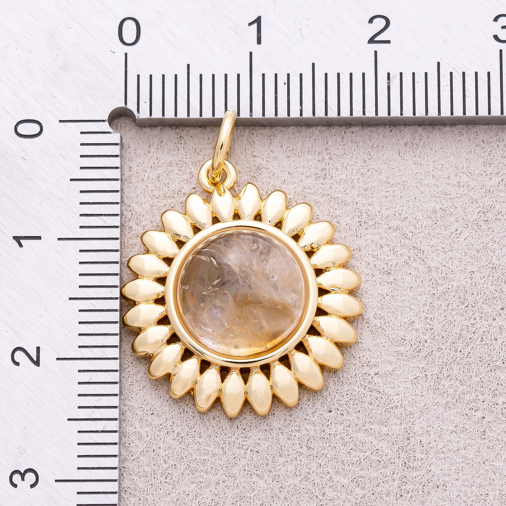 16K Gold Plated Moonstone Natural Gemstone Sunflower Charm - Sold Each