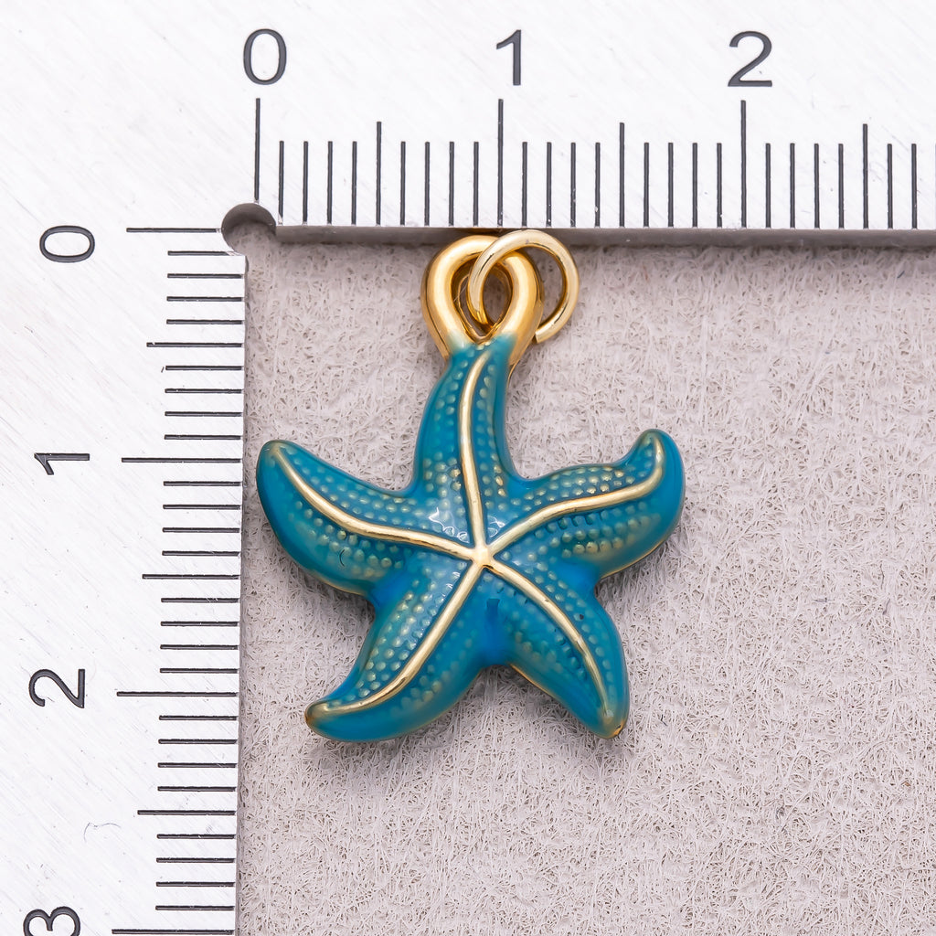 Gold PVD Stainless Steel Blue Ocean Starfish Enamel Charm