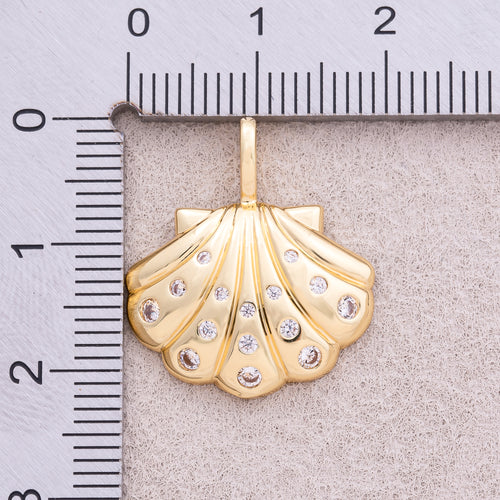 16K Gold Plated Micro Paved CZ Ocean Sea Shell Pendant - Sold Each