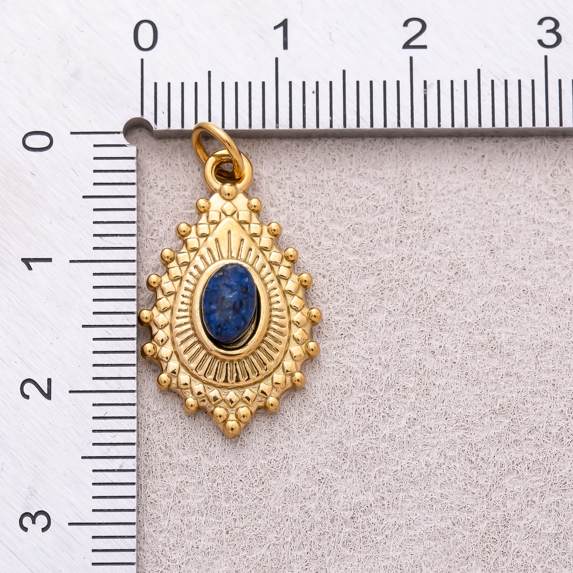 Gold PVD Stainless Steel Sapphire & Olive Oval Vintage Teardrop Sunrays Natural Gemstone Charm