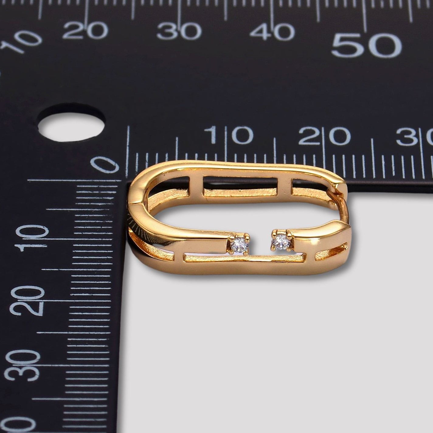 14K Gold Plated Clear CZ Rectangular Huggie Hoop Earring