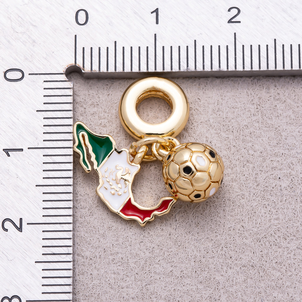 16K Gold Plated Mexico Map Flag & Soccer Ball Dual Dangle Pendant - Sold Each