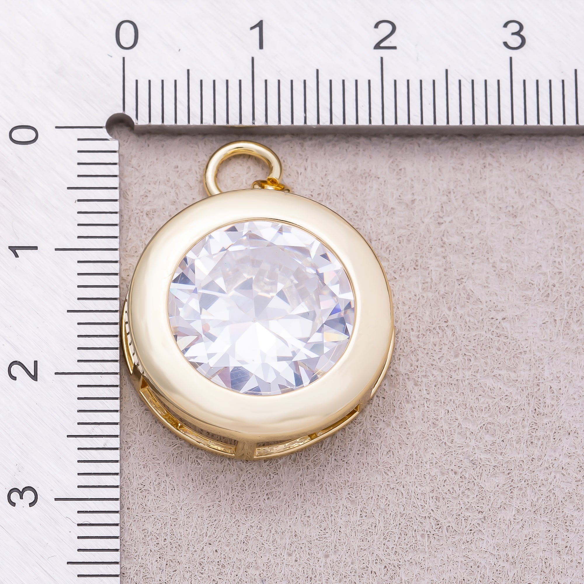 16K Gold Plated Clear CZ Solitaire Round Charm  - Sold Each