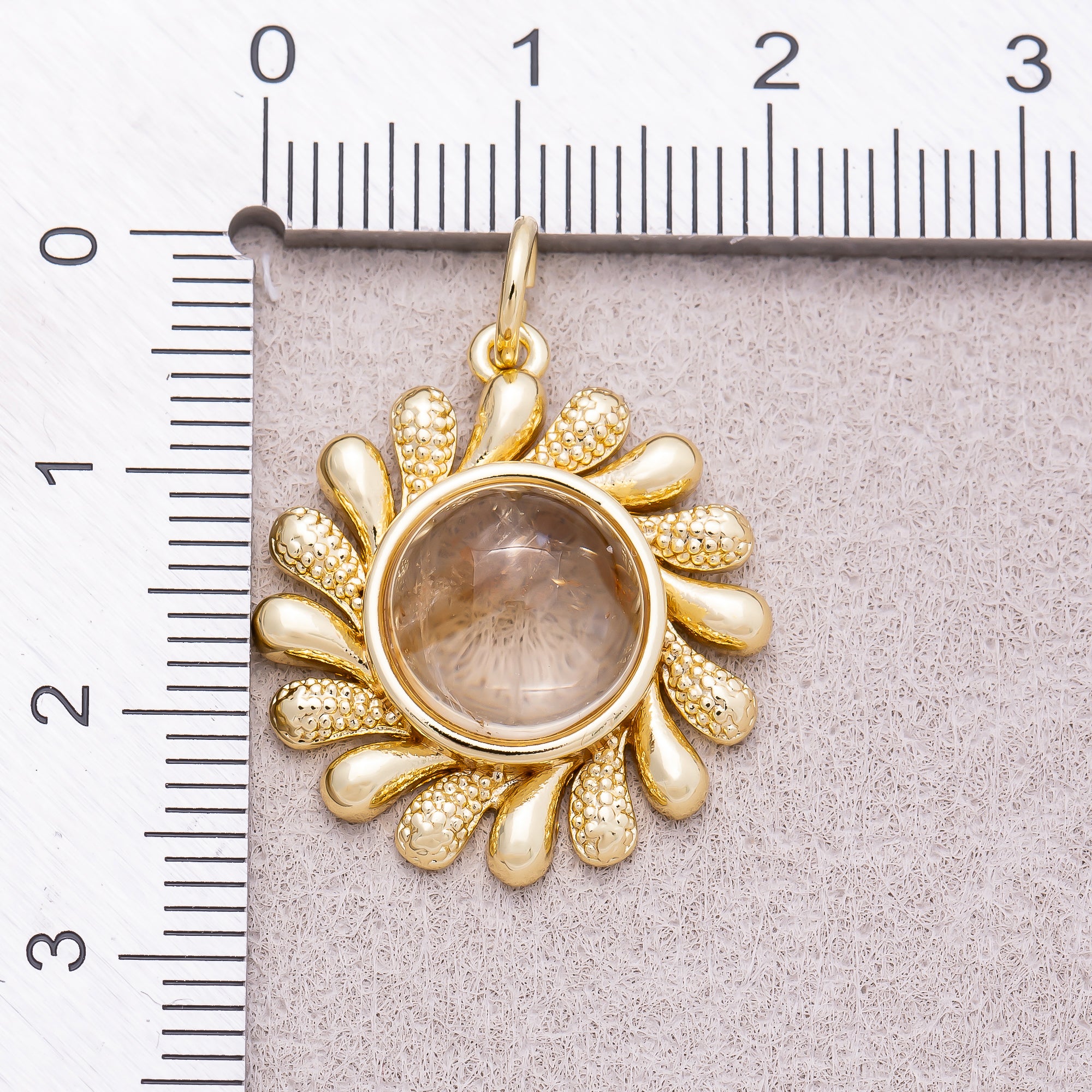16K Gold Plated Colorful Natural Gemstone Textured Sunflower Charm - Sold Each