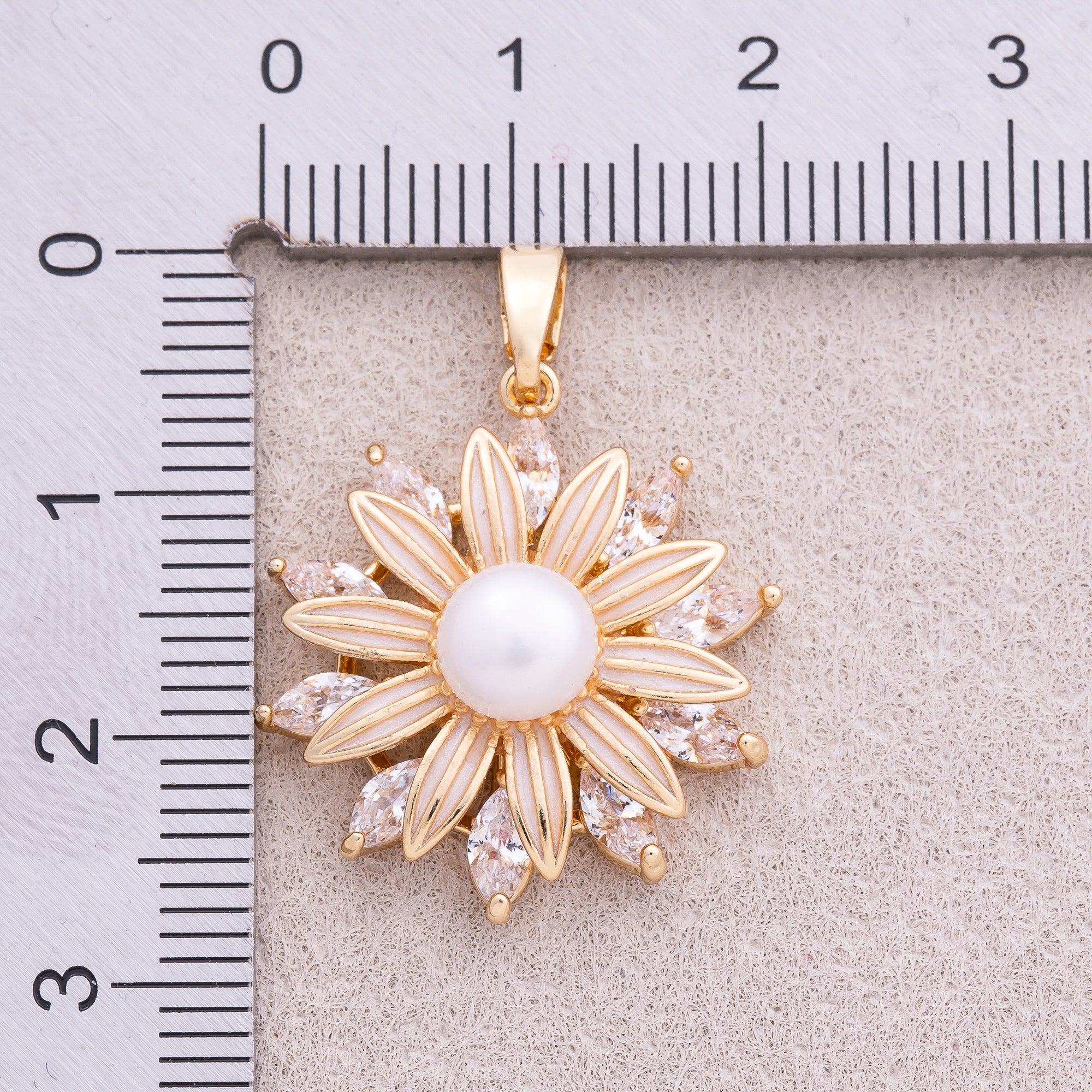 16K Gold Plated Shell Pearl Marquise CZ Daisy Flower Pendant - Sold Each