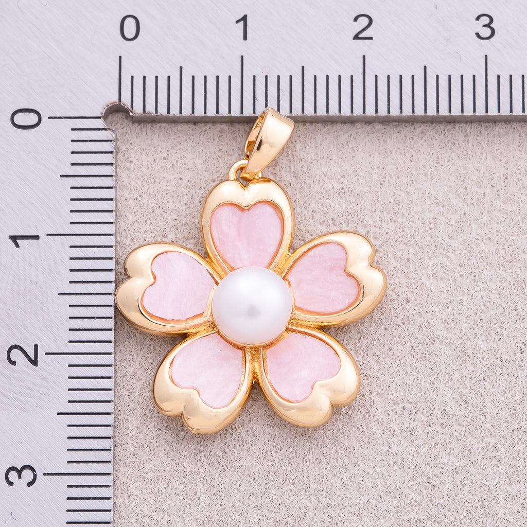 18K Gold Plated Pink Freshwater Pearl Flower Pendant - Sold Each