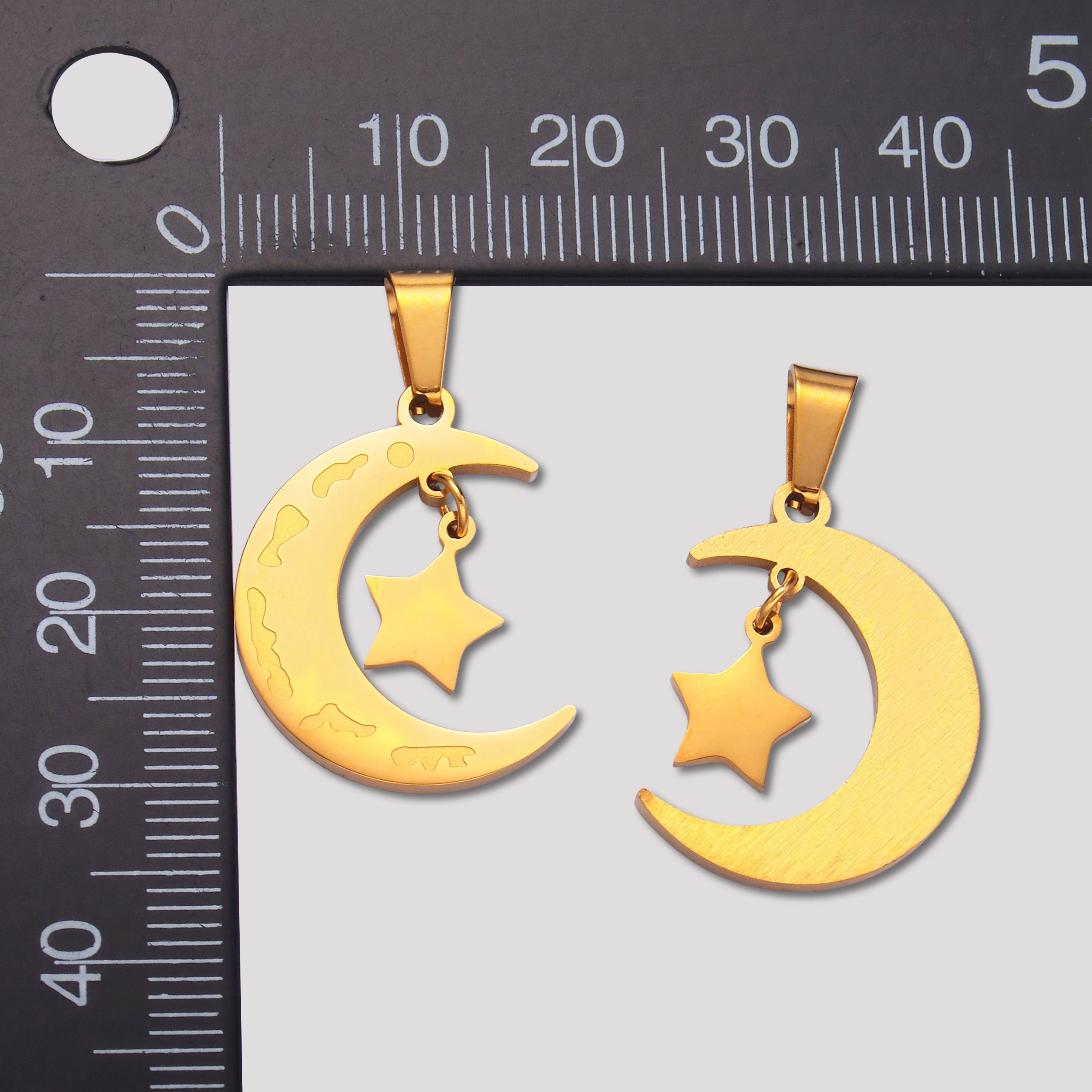Launch Promo: 24K Gold PVD Stainless Steel Celestial Crescent Moon & Star Dangle Pendant | Sold Each
