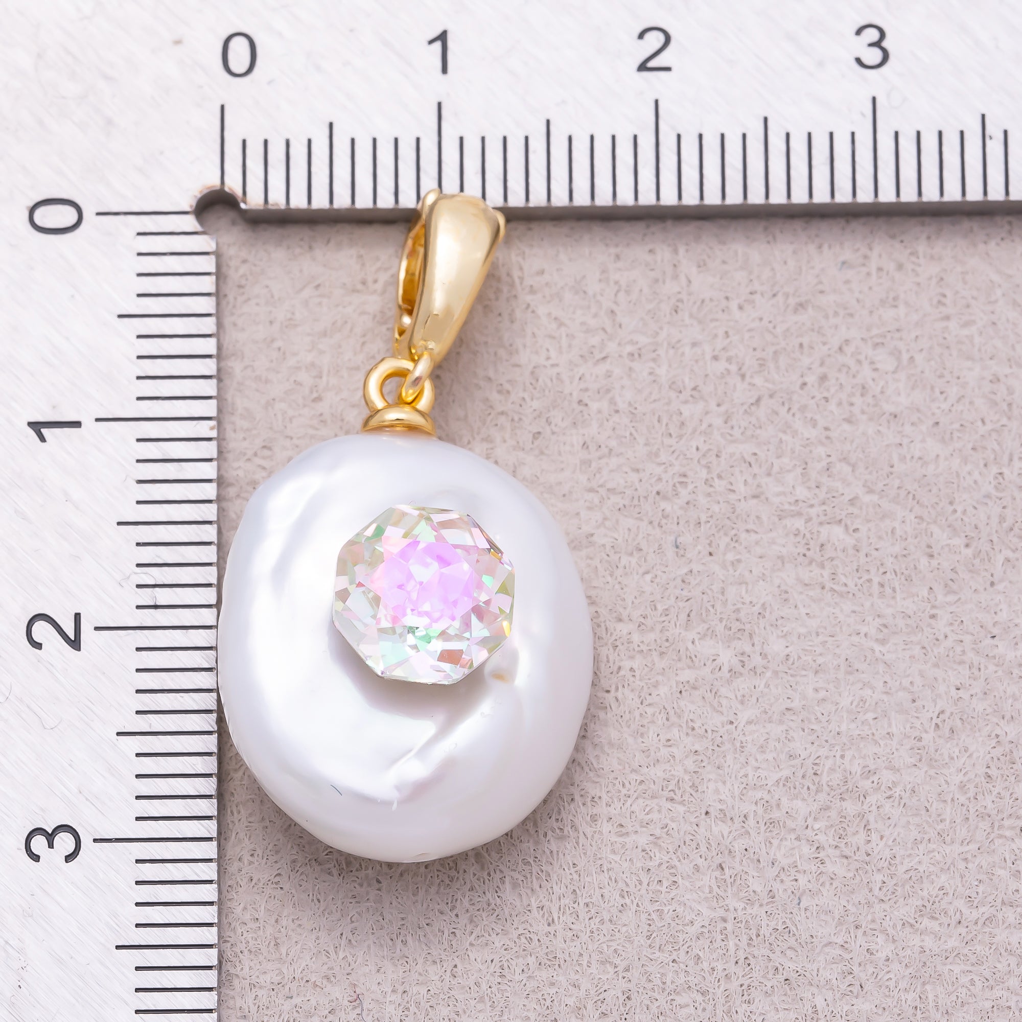 18K Gold Plated Clear CZ Baroque White Freshwater Pearl Coin Pendant - Sold Each
