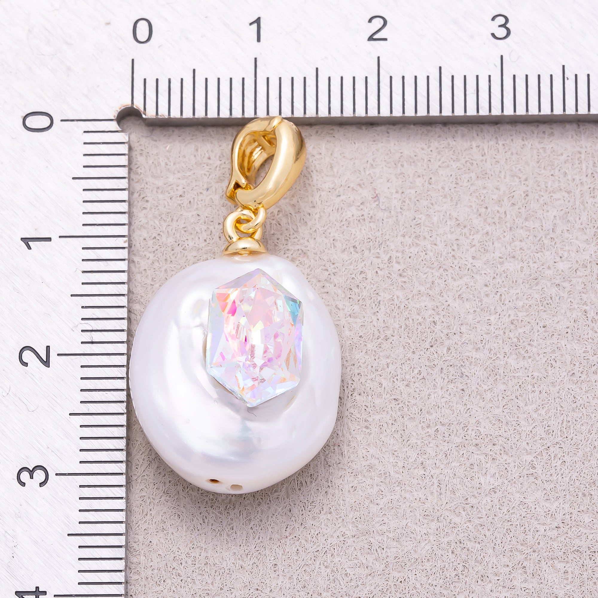 18K Gold Plated Hexagon CZ Baroque White Freshwater Pearl Coin Pendant - Sold Each