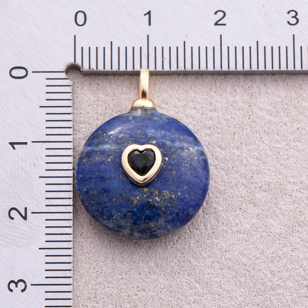 18K Gold Plated Multicolor Heart Embedded Natural Gemstone Round Pendant - Sold Each