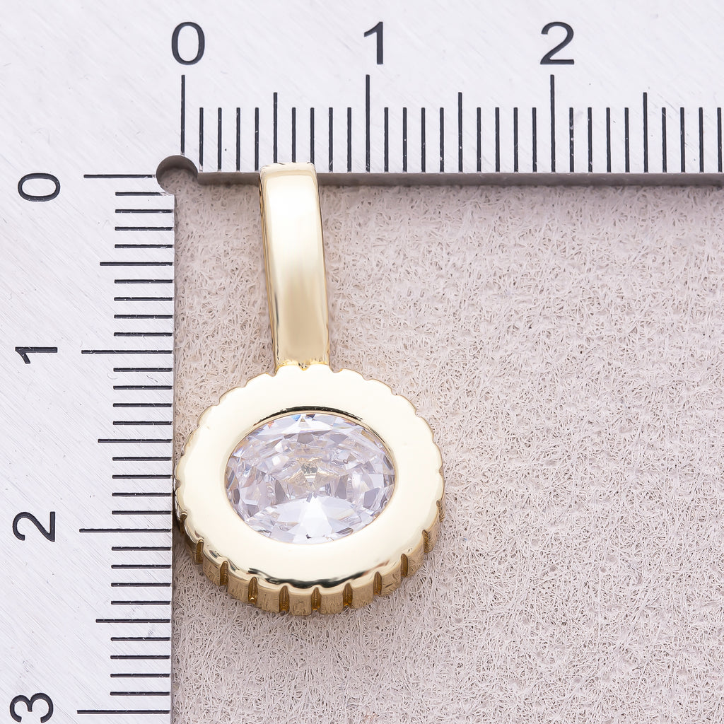 16K Gold Plated Clear CZ Round Solitaire Ribbed pendant - Sold Each