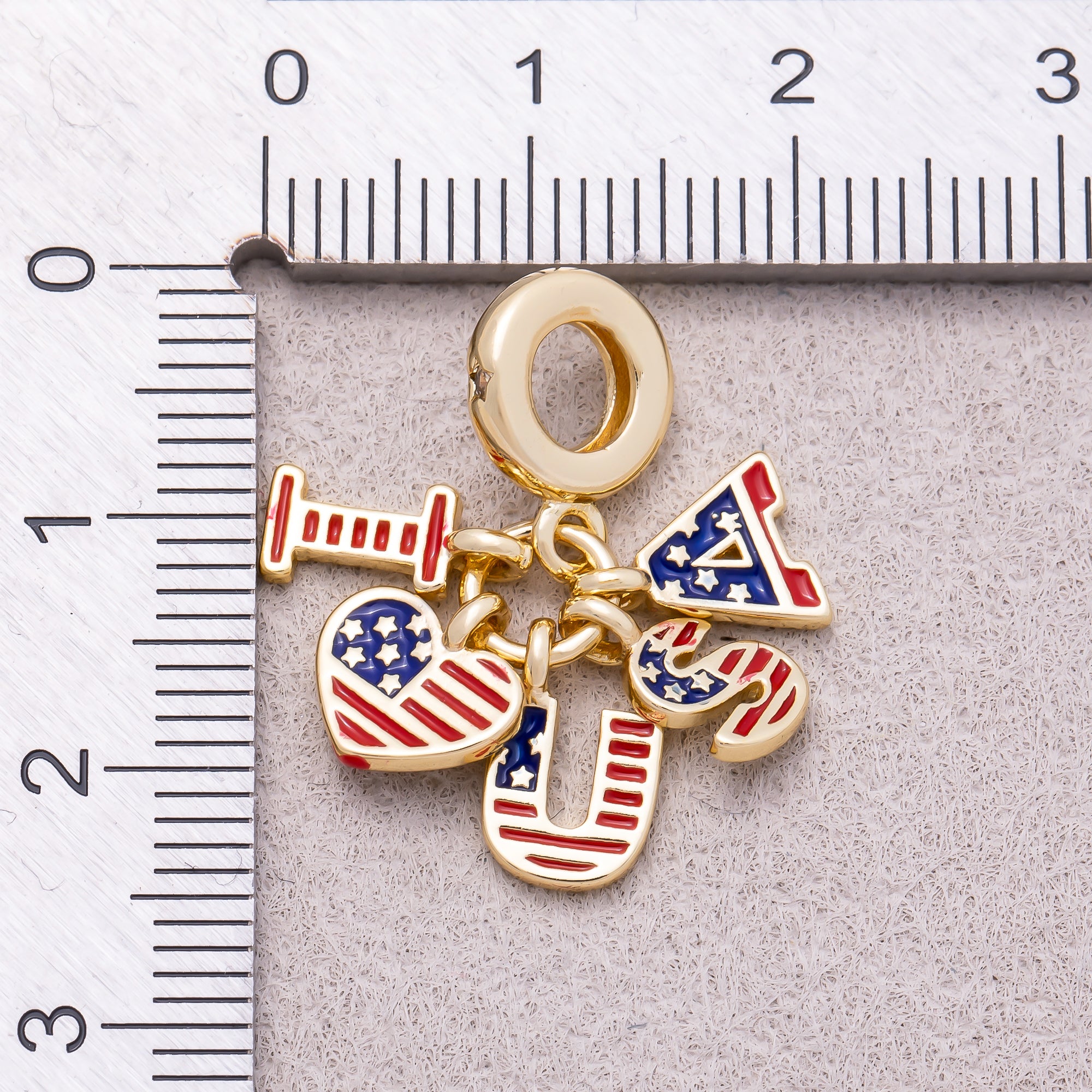 16K Gold Plated Travel Themed Patriotic American Flag Heart Slider Pendant - Sold Each