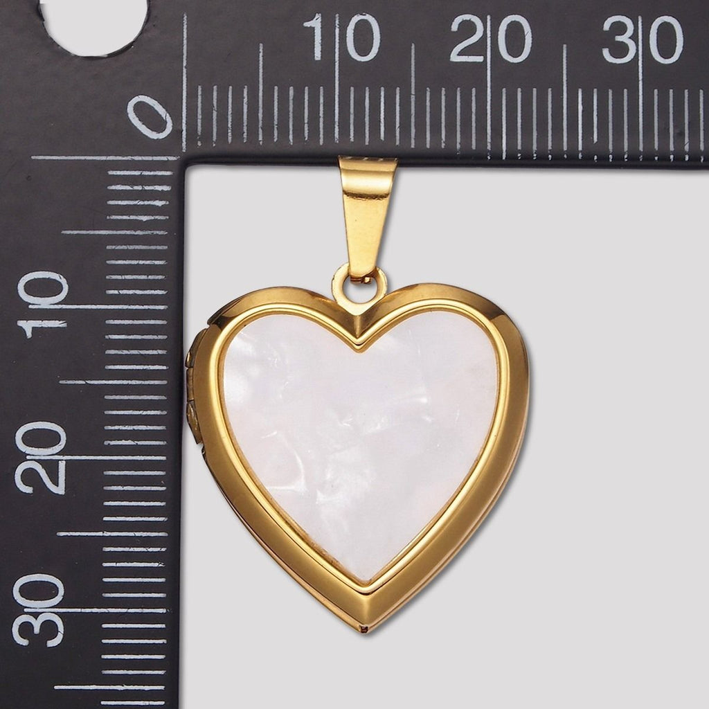 Launch Promo: 24K Gold PVD Stainless Steel Mother Of Pearl Heart Locket Pendant | Sold Each