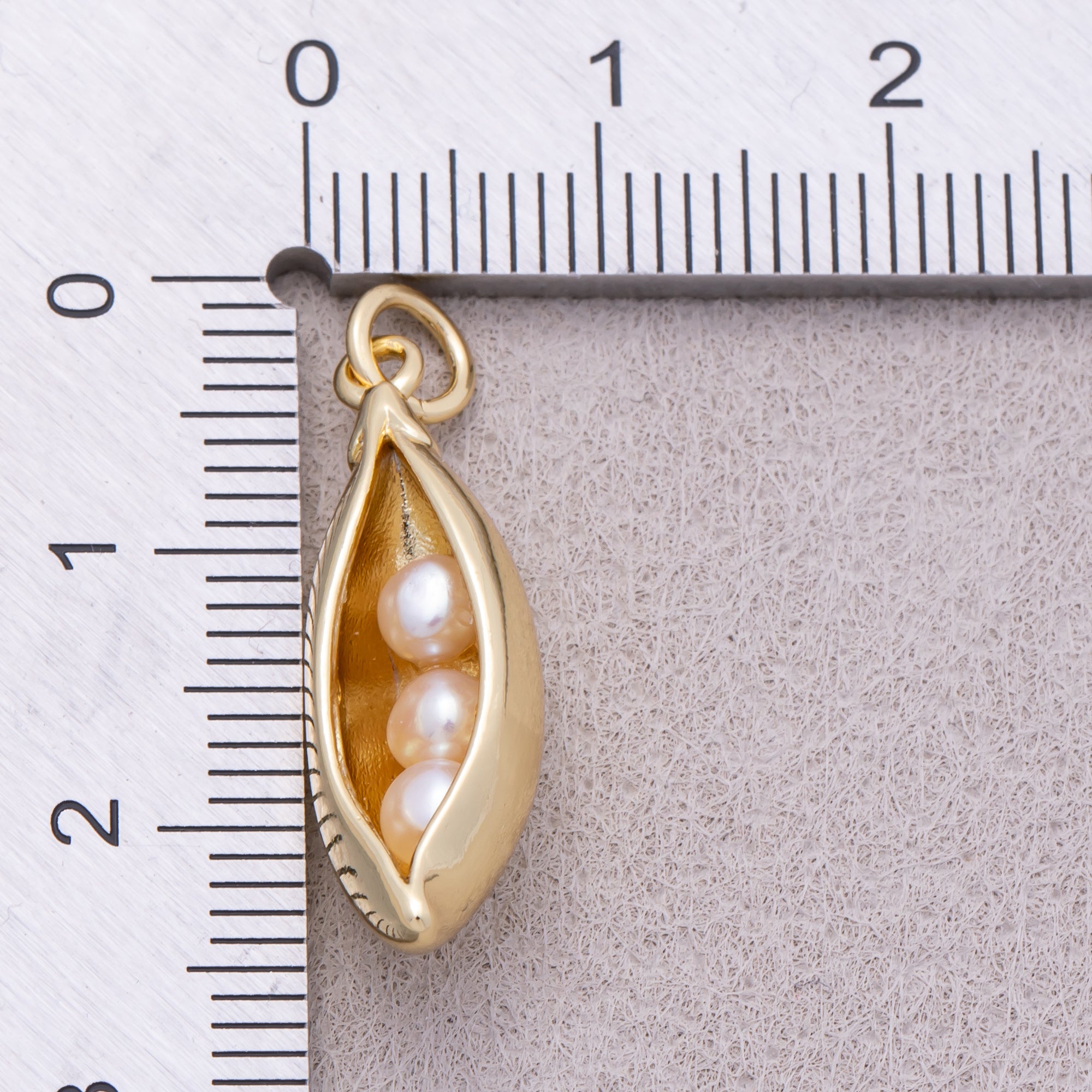 16K Gold Plated Triple Shell Pearl Pea Pod Vegetable Charm - Sold Each